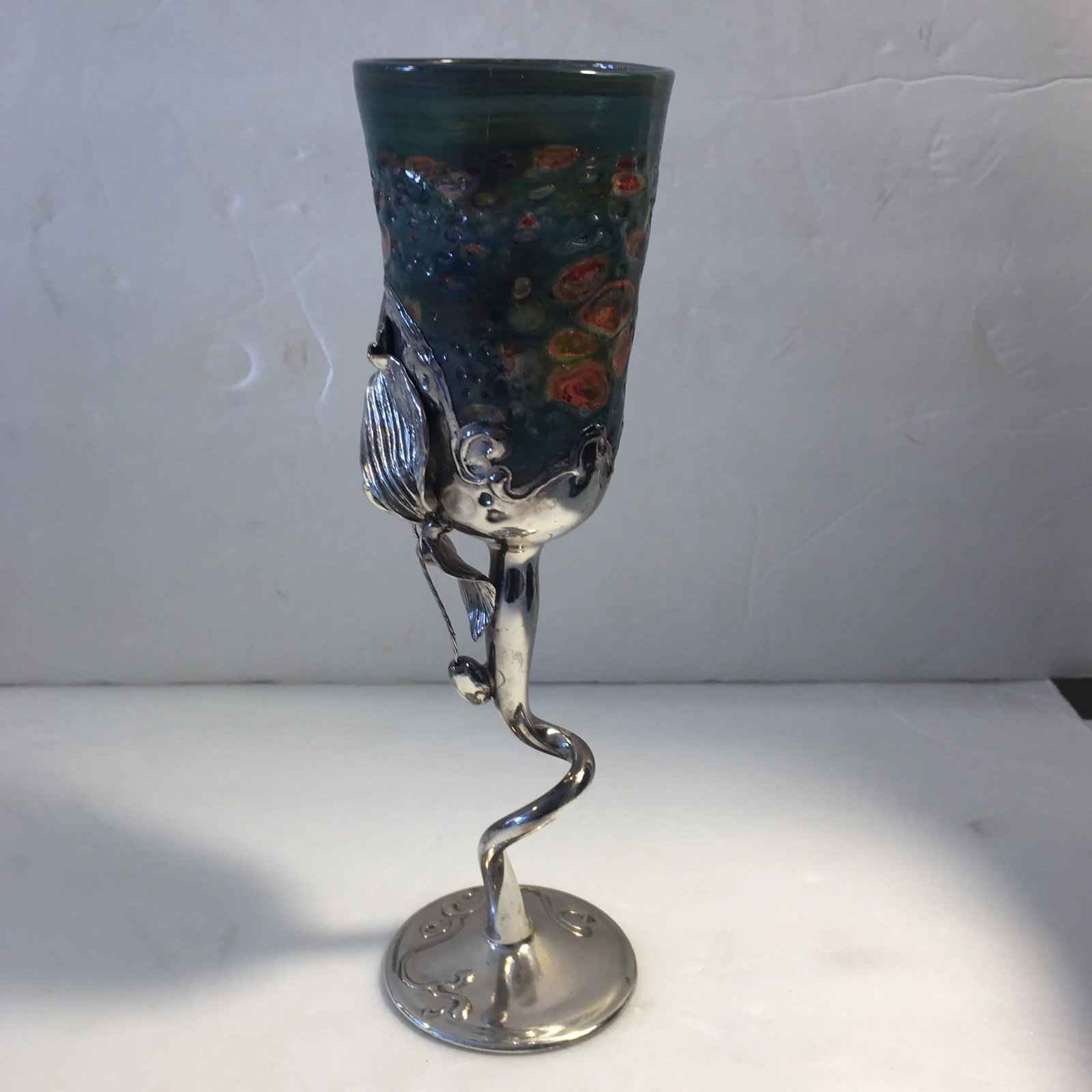 Finely Blown Glass and Silver Metal Goblet - 10
