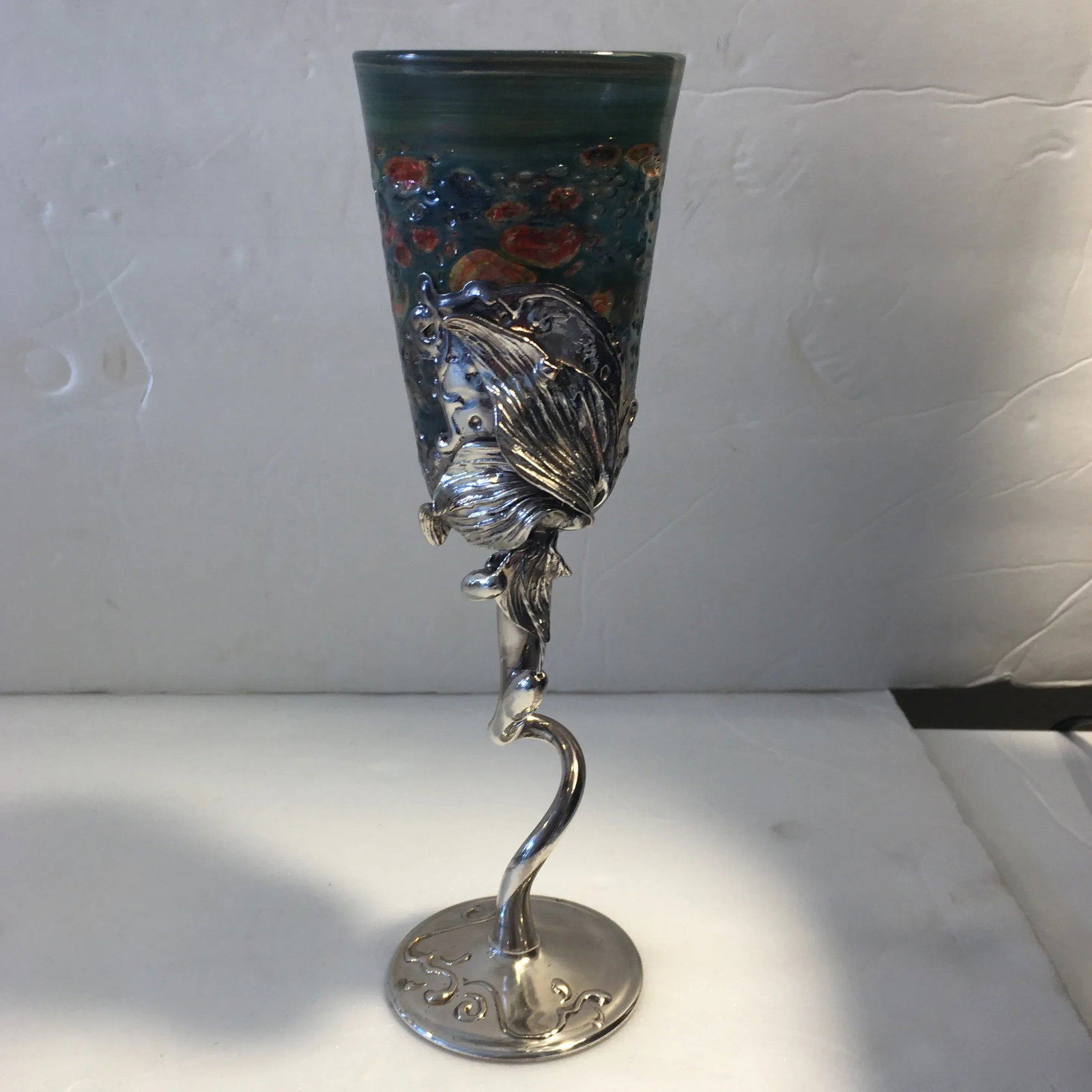 Finely Blown Glass and Silver Metal Goblet - 11