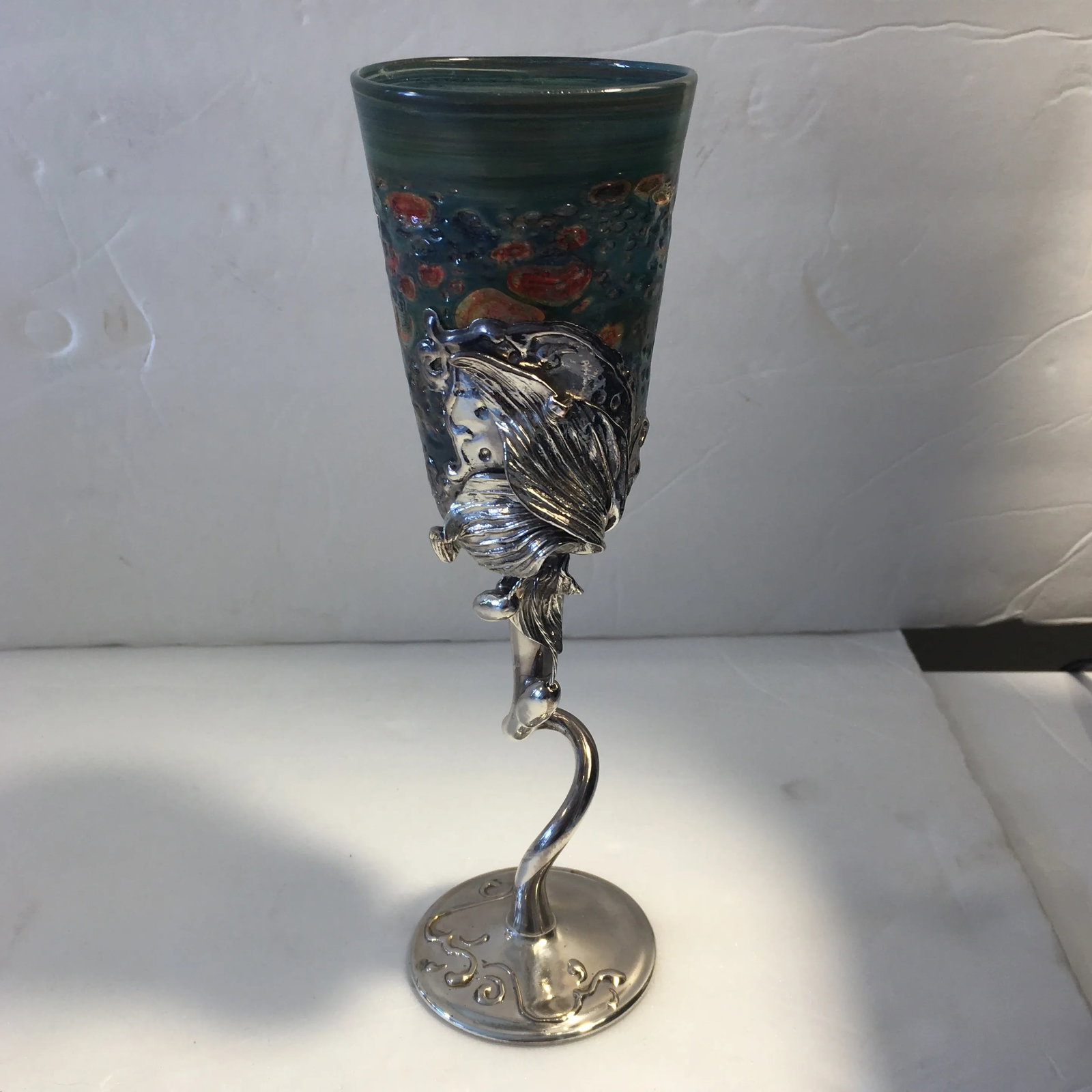 Finely Blown Glass and Silver Metal Goblet - 2
