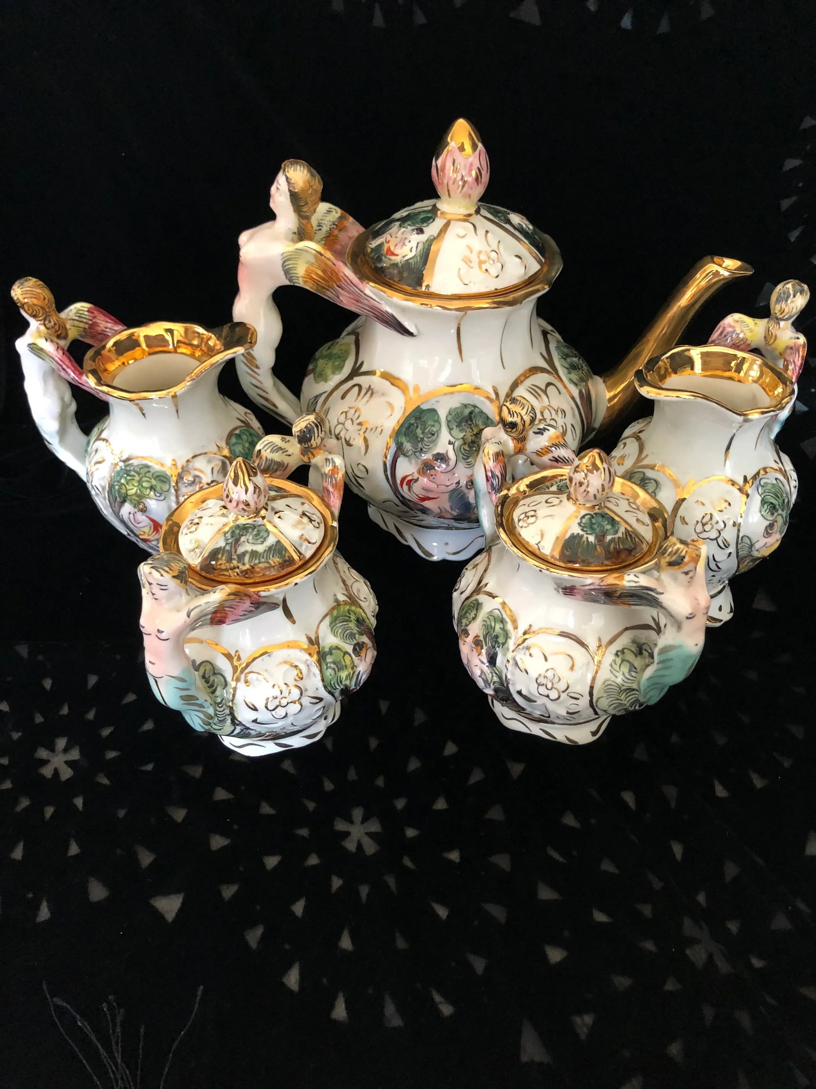 1920s Capodimonte Coffee Pot Creamers and Sugar Bowls Serving Set- 5 Pieces - 3