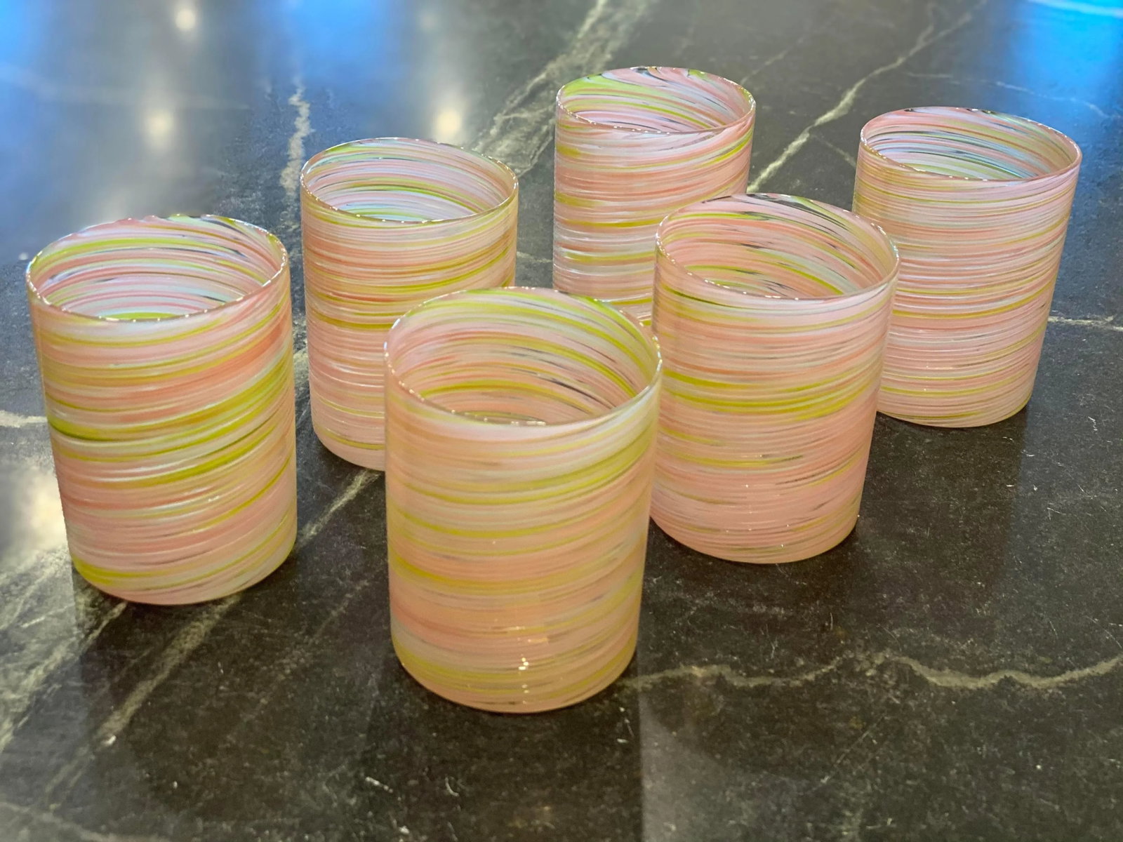 Contemporary Handmade Pink and Green Double Old Fashioned Glasses - Set of 6 - 3