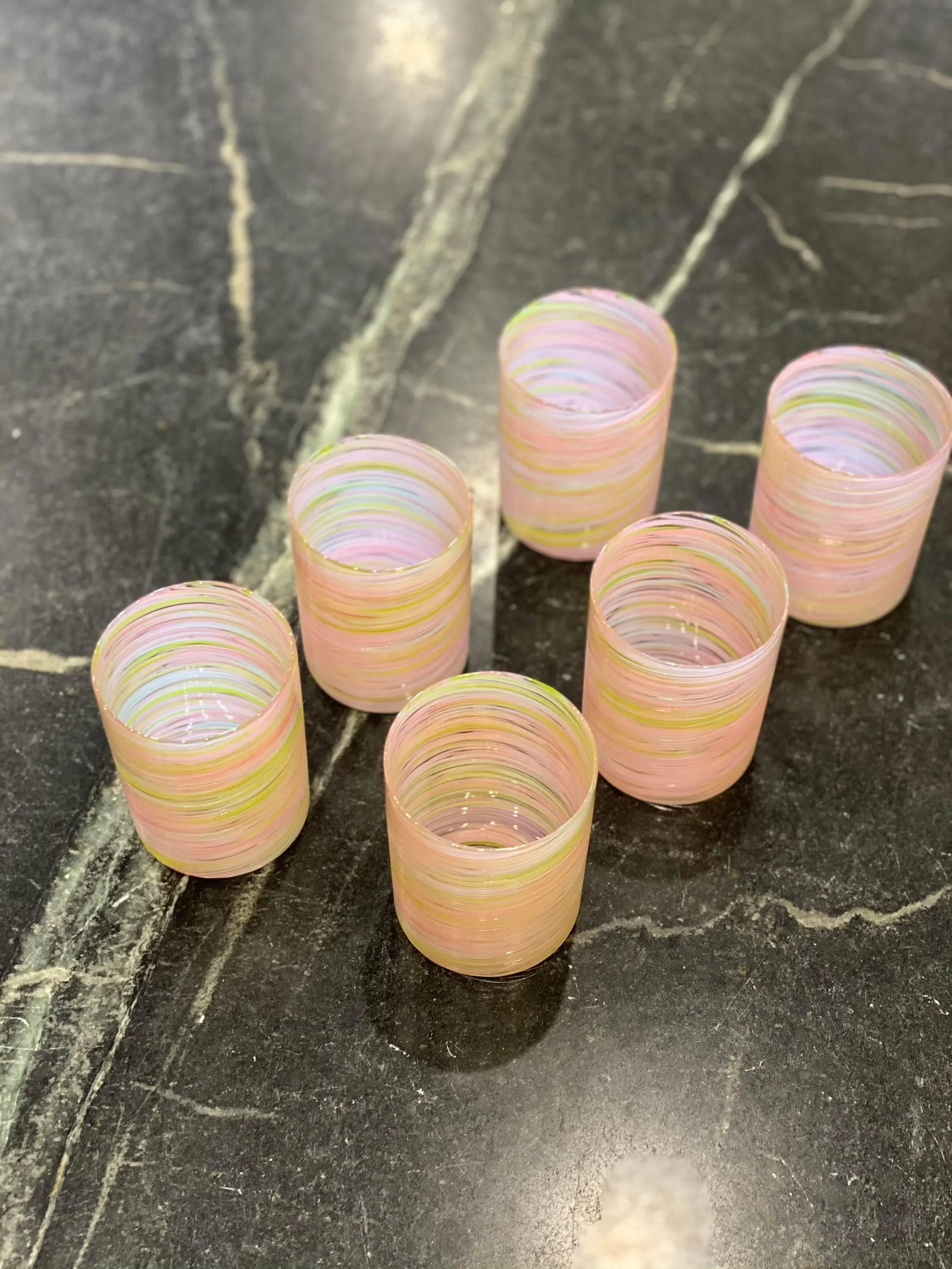 Contemporary Handmade Pink and Green Double Old Fashioned Glasses - Set of 6 - 5
