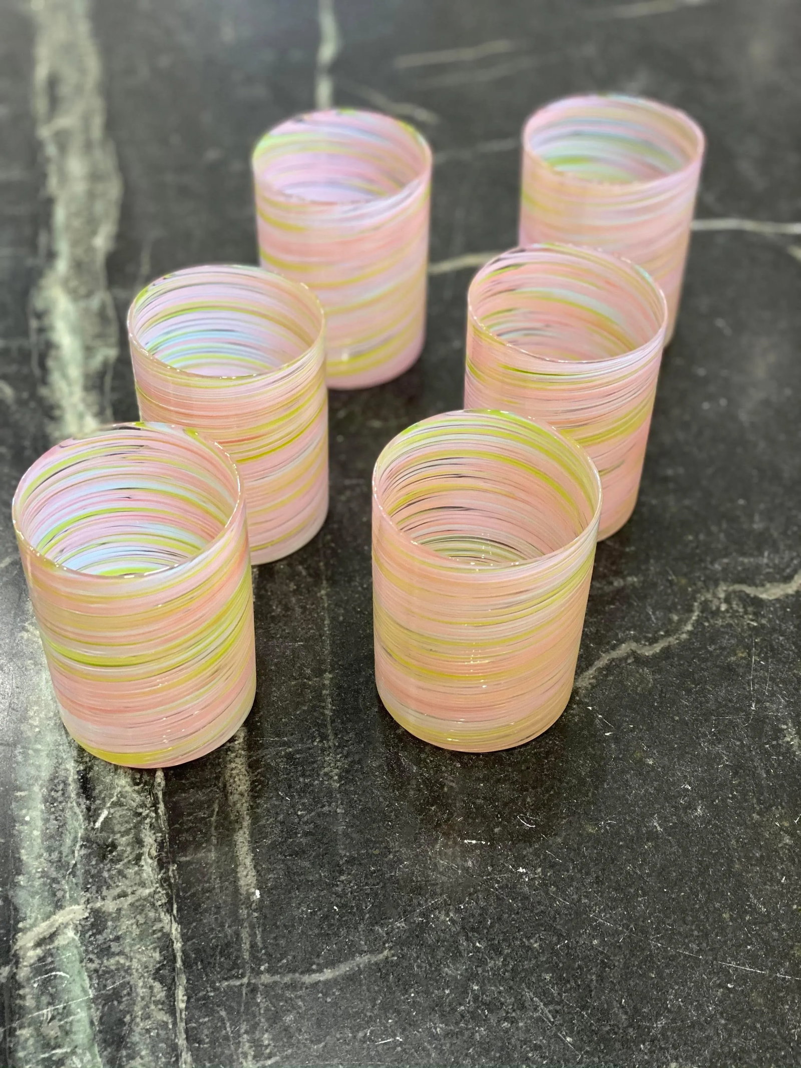 Contemporary Handmade Pink and Green Double Old Fashioned Glasses - Set of 6 - 6