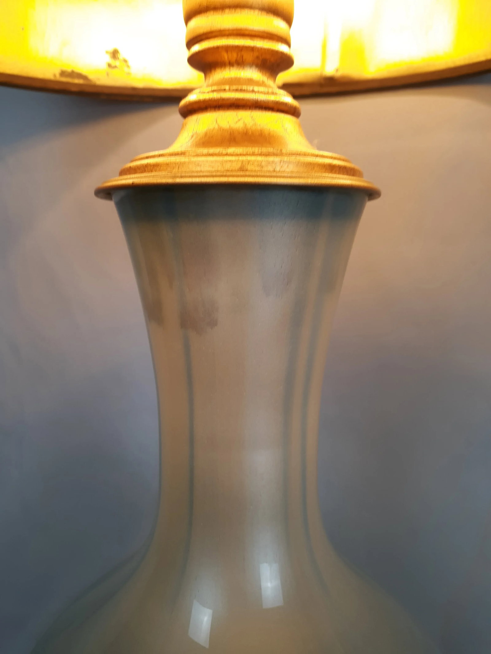 Vintage Blue Glass and Tole Covered Brass Lamp - 3