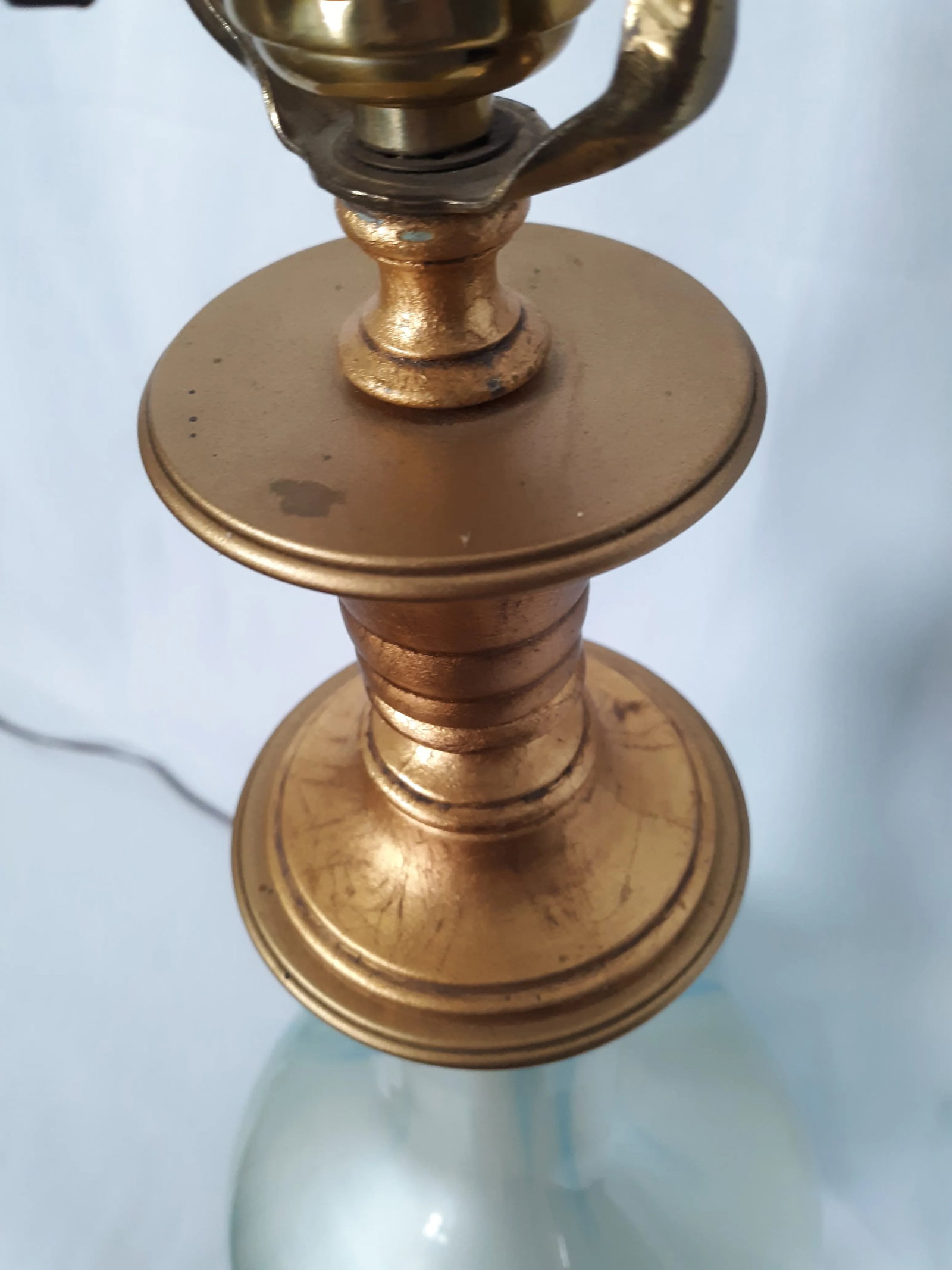 Vintage Blue Glass and Tole Covered Brass Lamp - 5