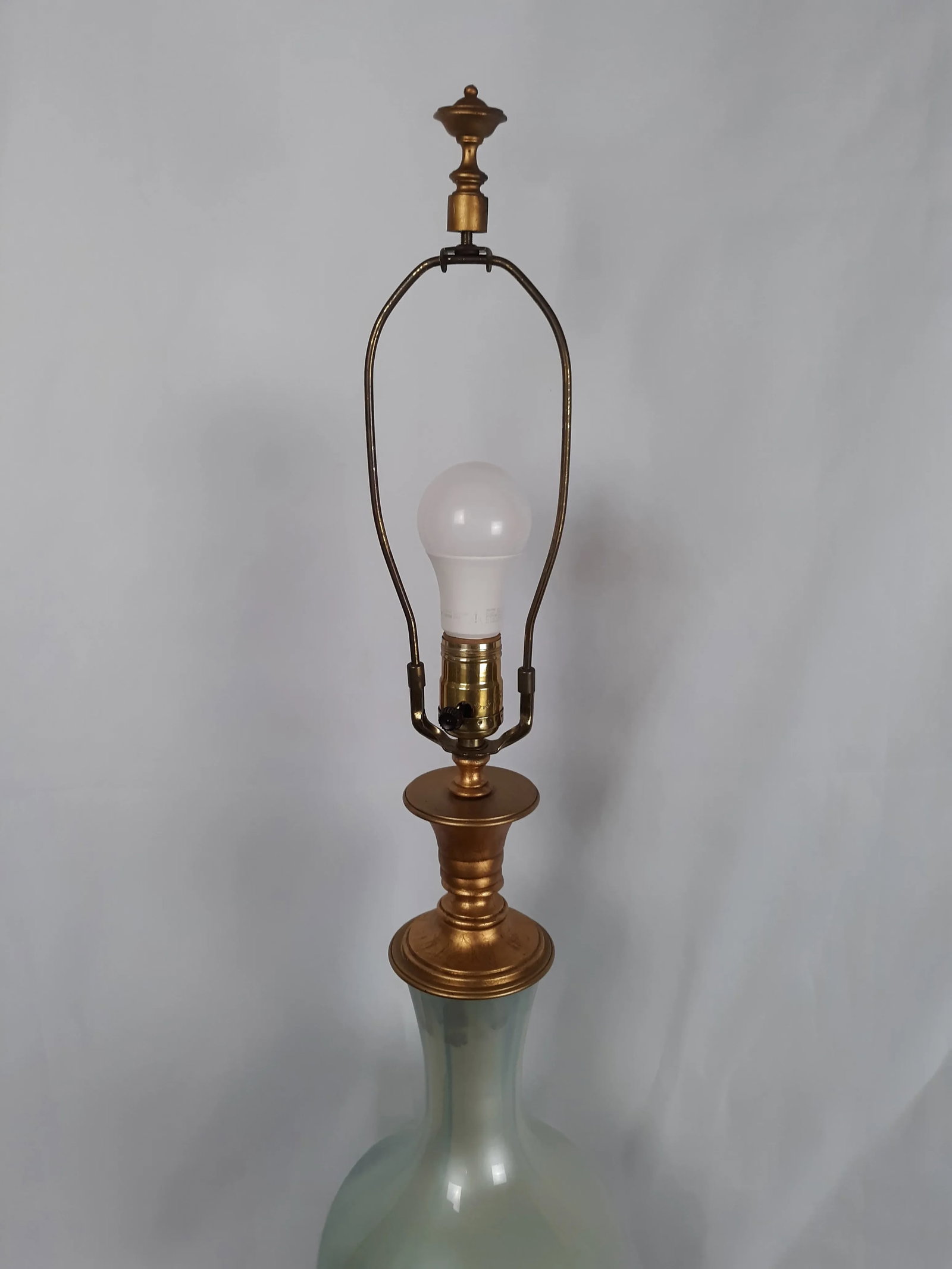Vintage Blue Glass and Tole Covered Brass Lamp - 6
