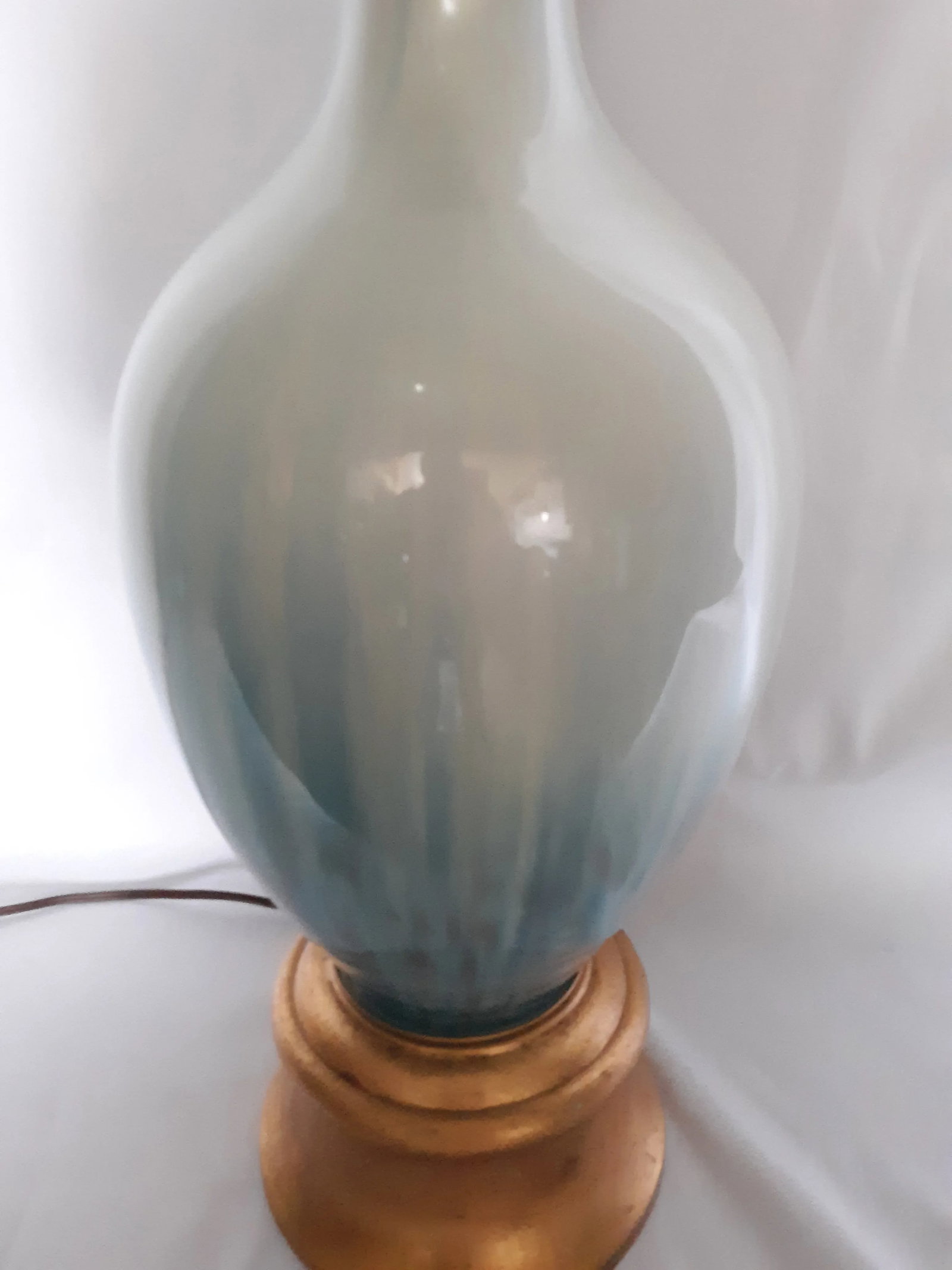 Vintage Blue Glass and Tole Covered Brass Lamp - 7