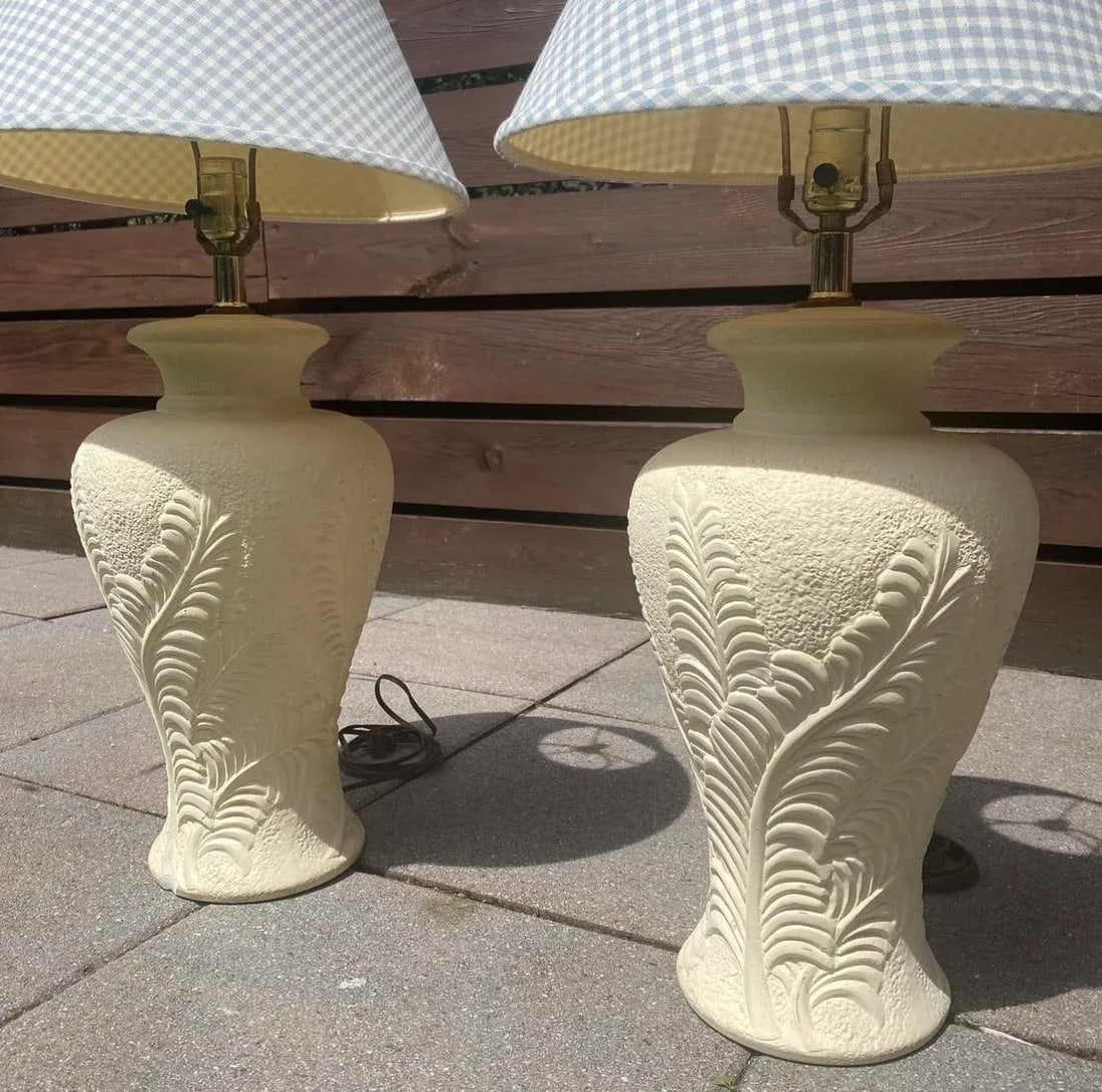 1980s Tropical Tan Ceramic Plaster Table Lamps - a Pair - 2