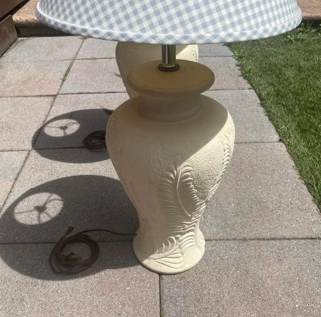 1980s Tropical Tan Ceramic Plaster Table Lamps - a Pair - 3