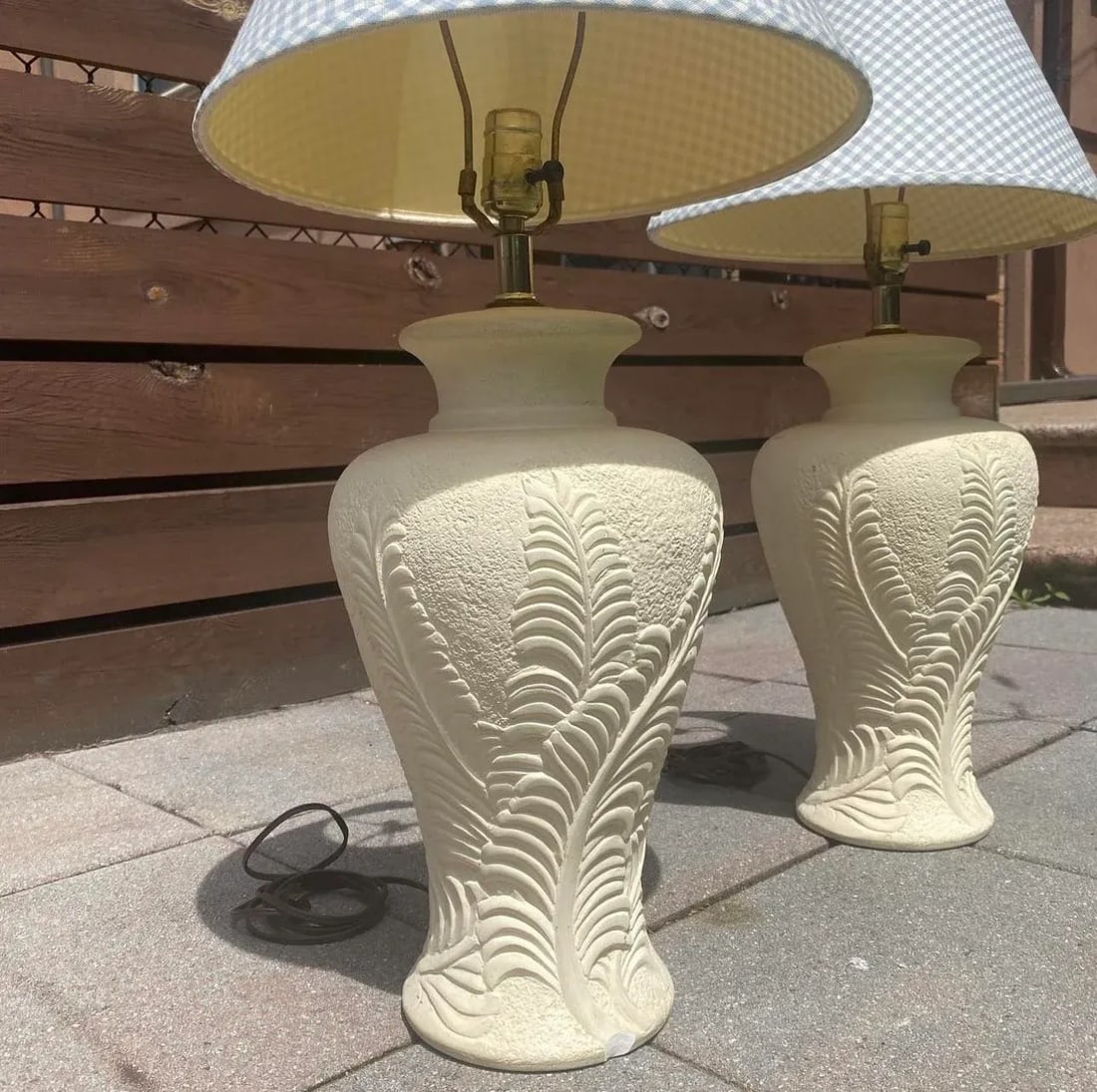 1980s Tropical Tan Ceramic Plaster Table Lamps - a Pair - 4