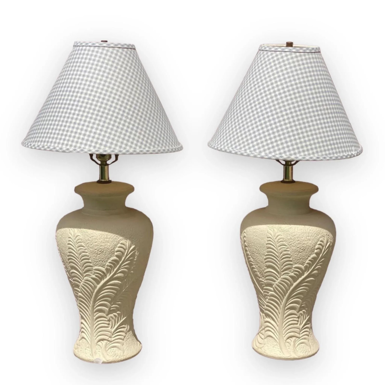 1980s Tropical Tan Ceramic Plaster Table Lamps - a Pair - 7