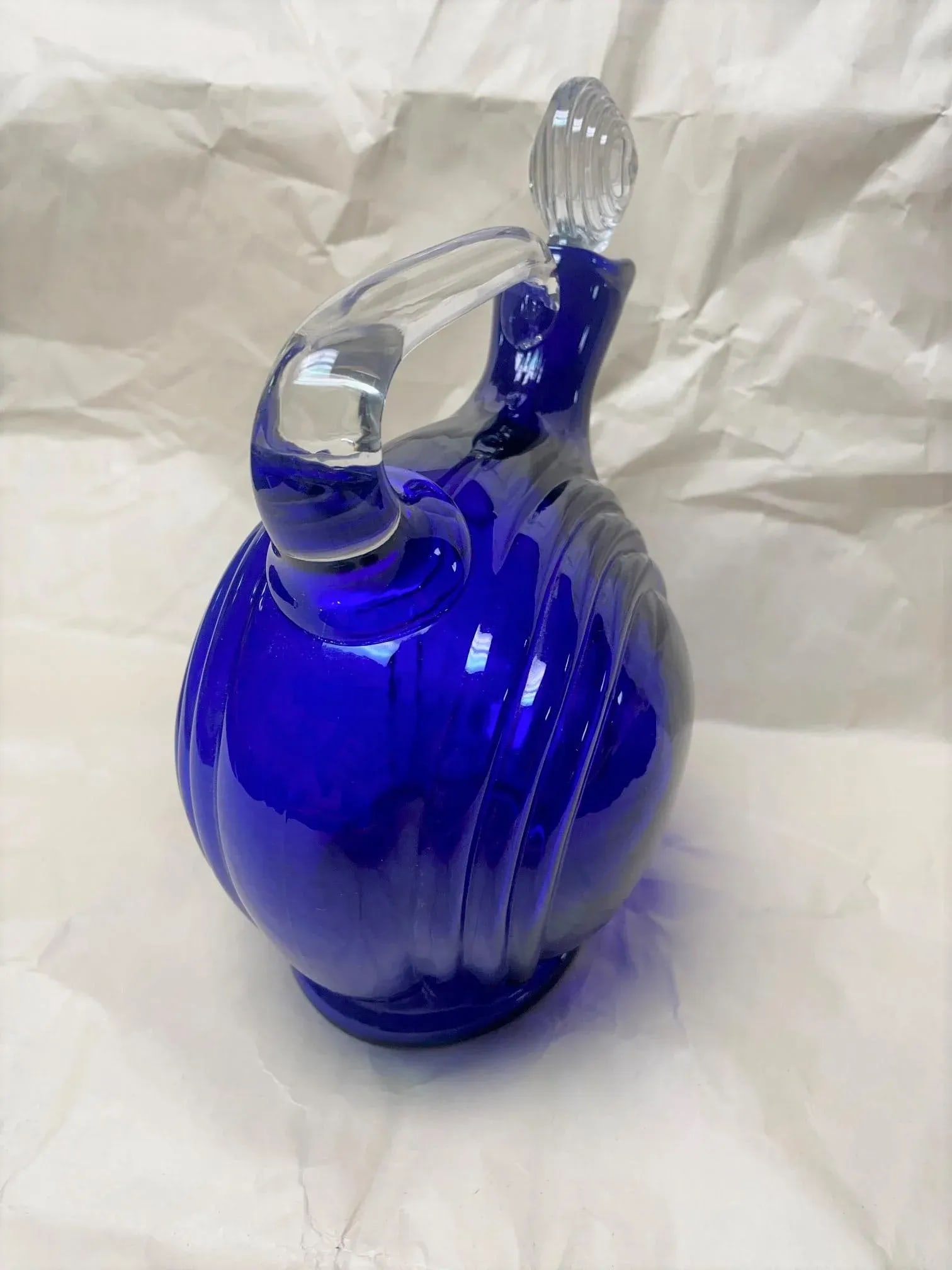 Vintage 1930s Cobalt Blue Glass Art Deco/Moderne Tilt Ball Decanter - 2