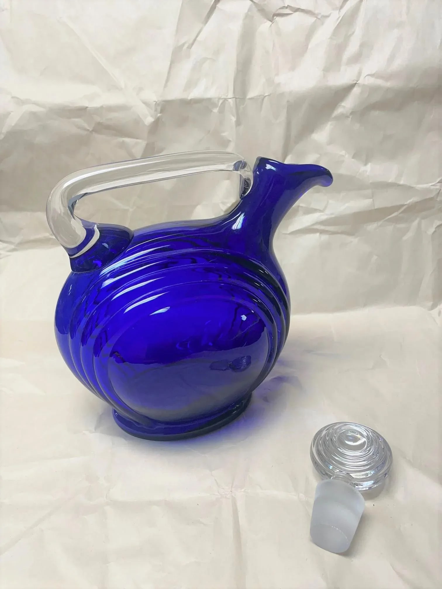 Vintage 1930s Cobalt Blue Glass Art Deco/Moderne Tilt Ball Decanter - 4