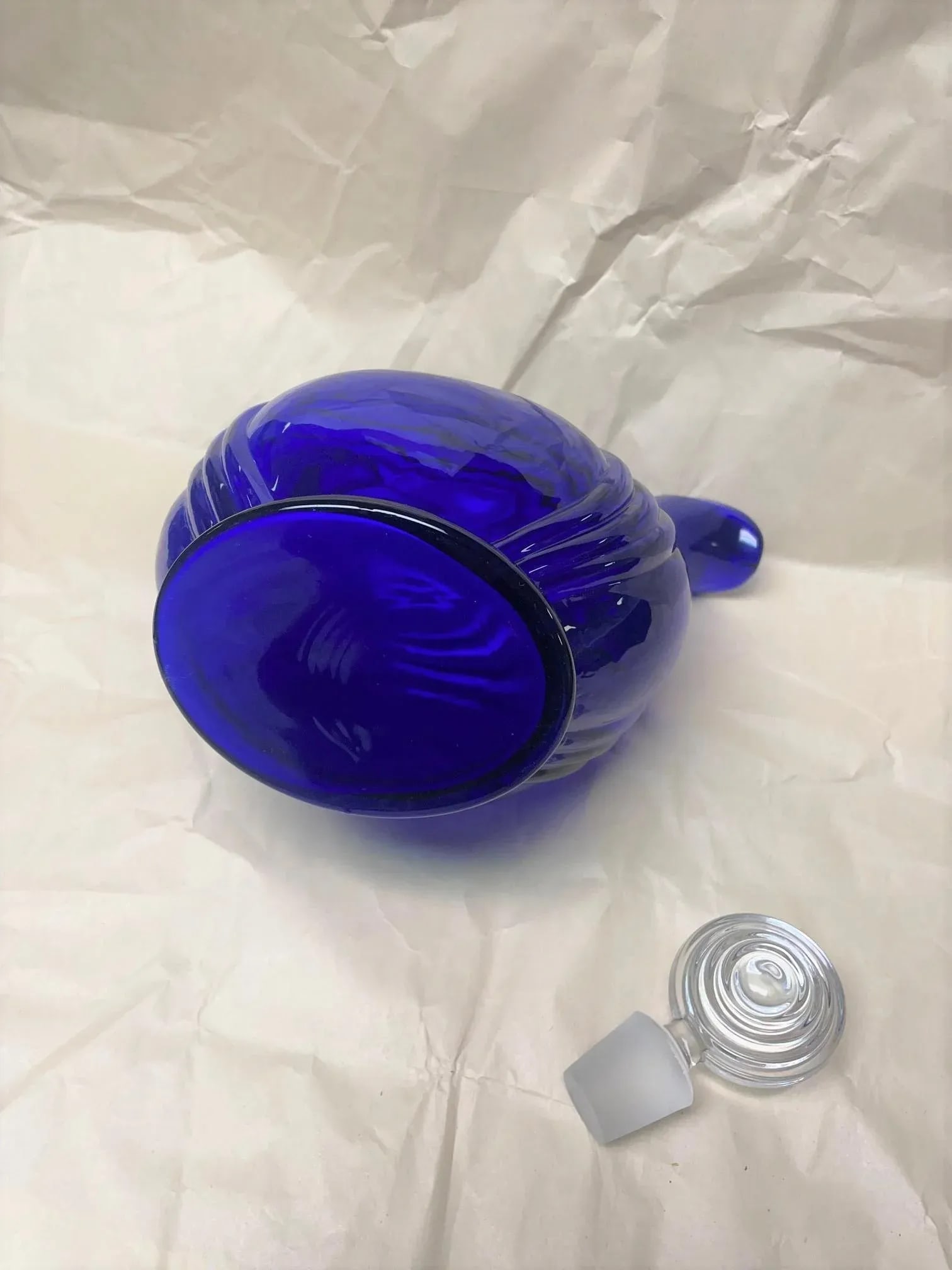 Vintage 1930s Cobalt Blue Glass Art Deco/Moderne Tilt Ball Decanter - 5