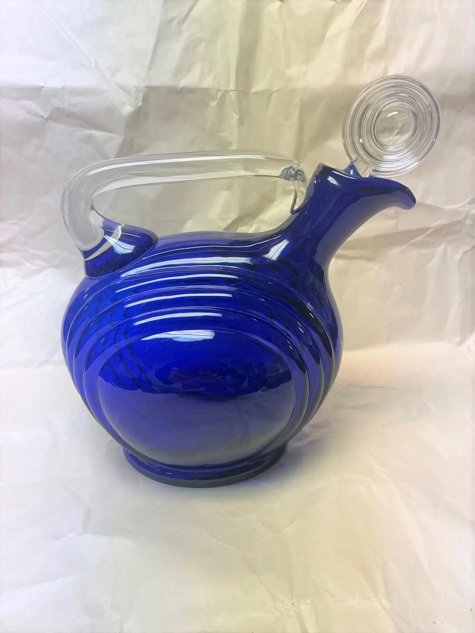 Vintage 1930s Cobalt Blue Glass Art Deco/Moderne Tilt Ball Decanter - 6