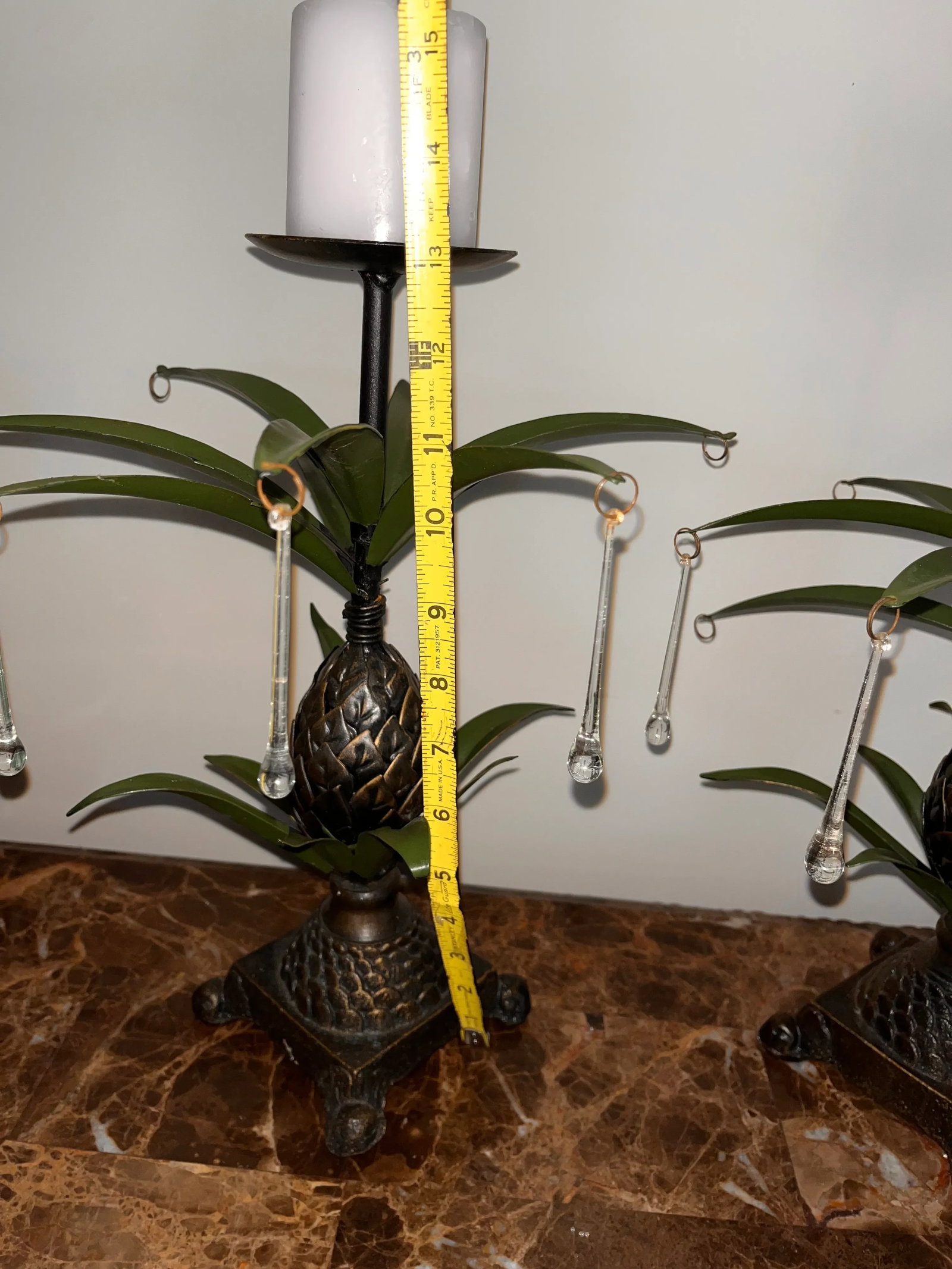 Vintage 1970s Pineapple Metal Brass Candle Holders Glass Teardrops Tropical Candle Holders - a Pair - 10