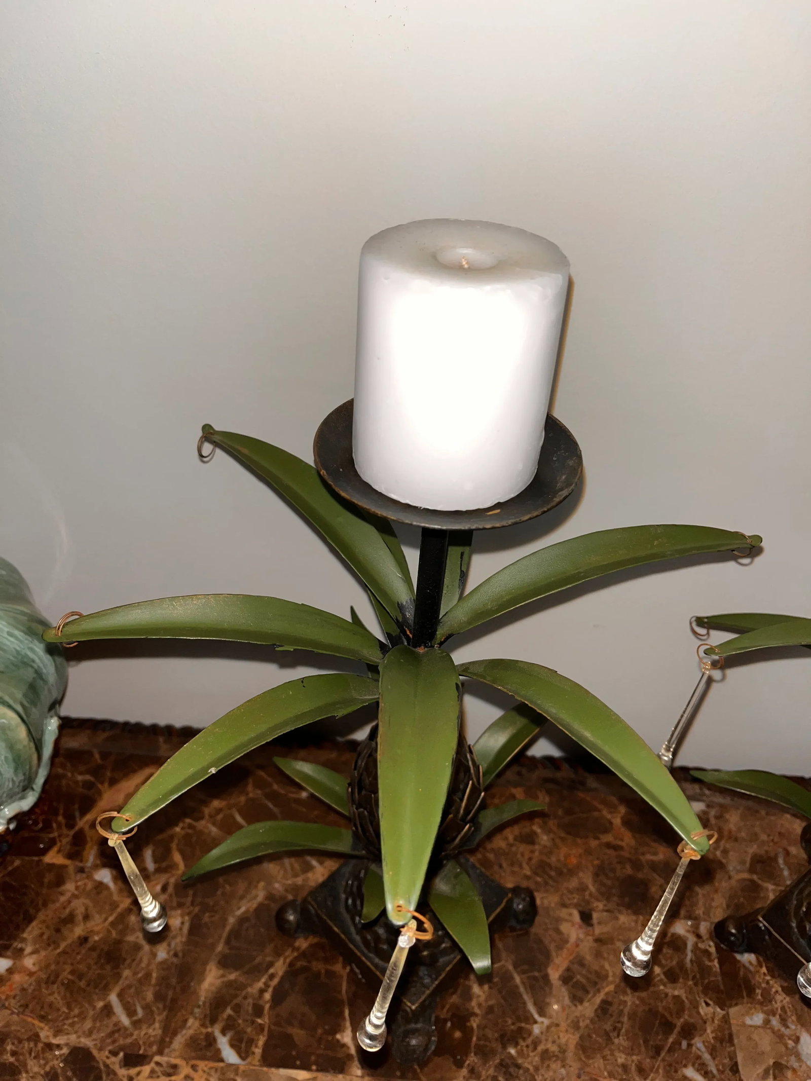 Vintage 1970s Pineapple Metal Brass Candle Holders Glass Teardrops Tropical Candle Holders - a Pair - 4
