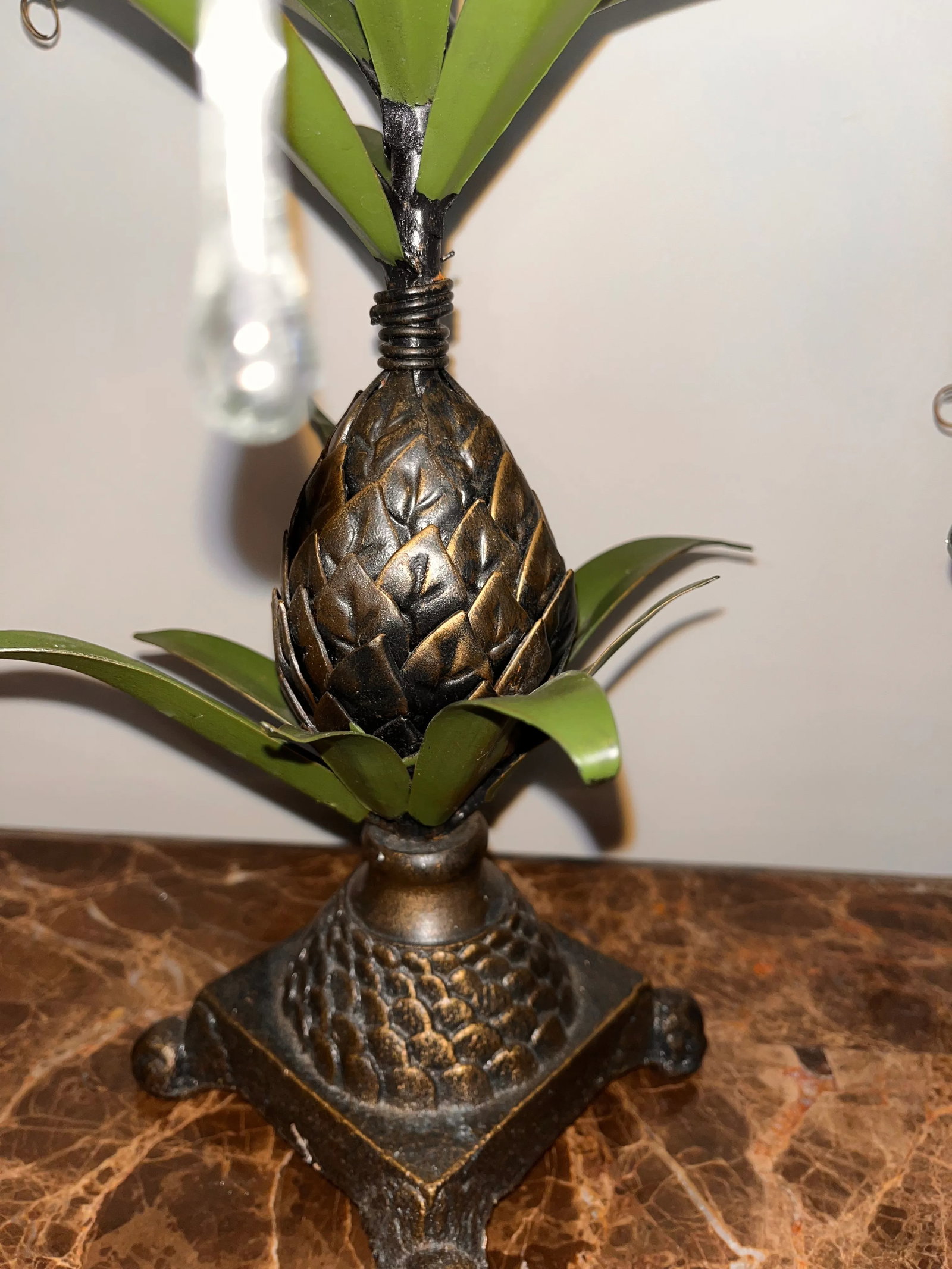 Vintage 1970s Pineapple Metal Brass Candle Holders Glass Teardrops Tropical Candle Holders - a Pair - 7