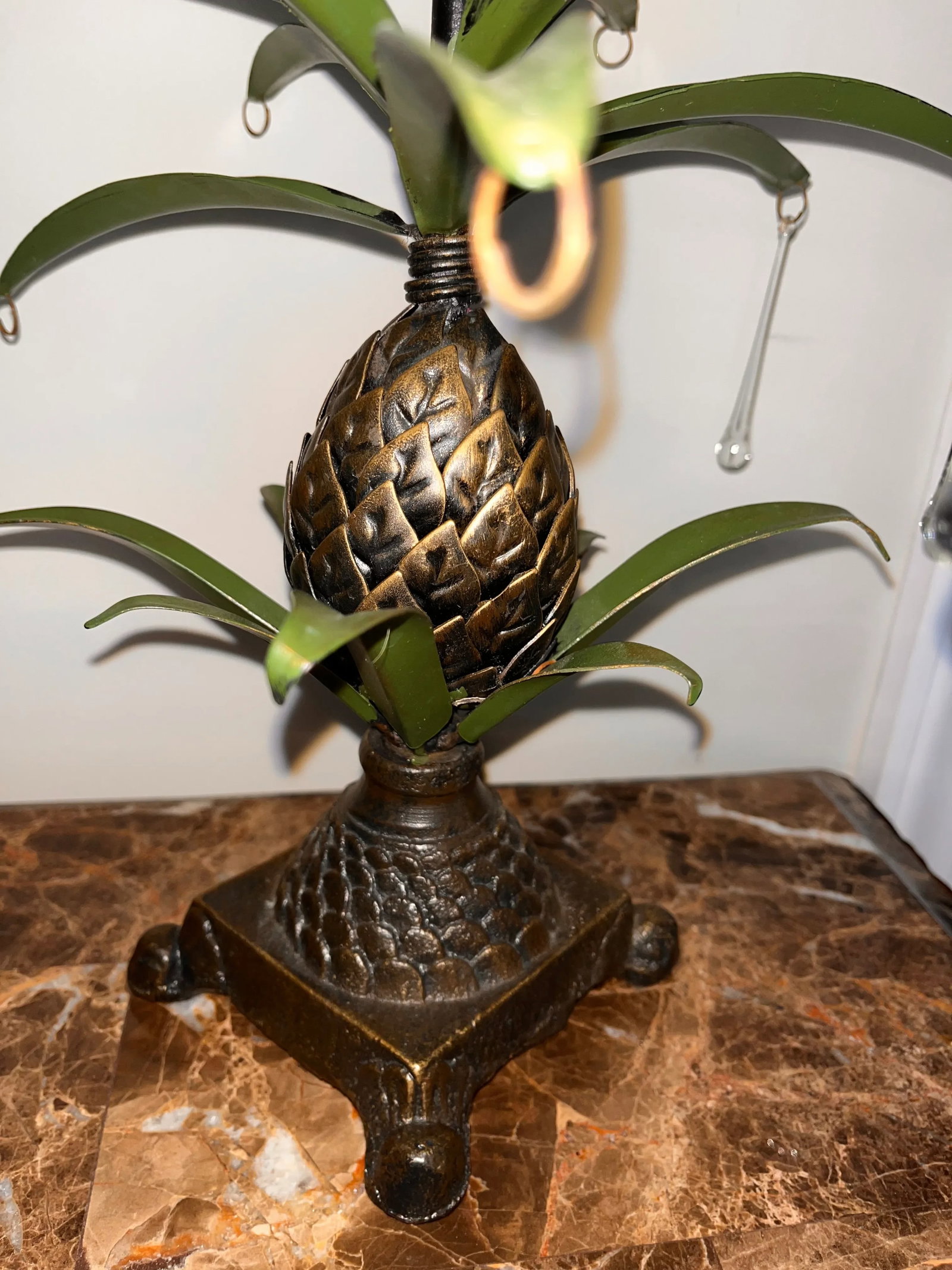 Vintage 1970s Pineapple Metal Brass Candle Holders Glass Teardrops Tropical Candle Holders - a Pair - 8