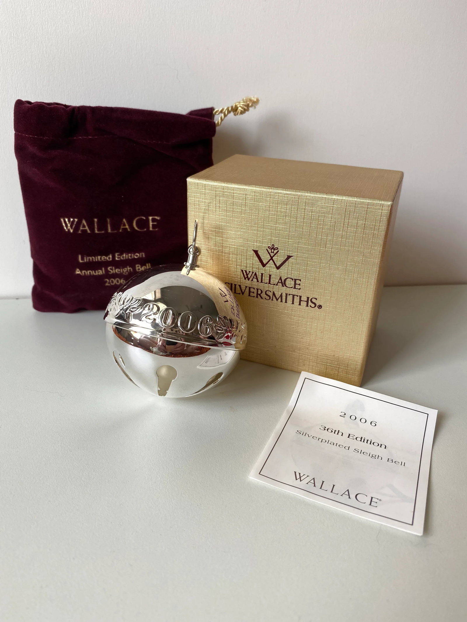 2006 Wallace Annual Sleigh Bell, Limited Edition Ornament, Silver Plate - 2