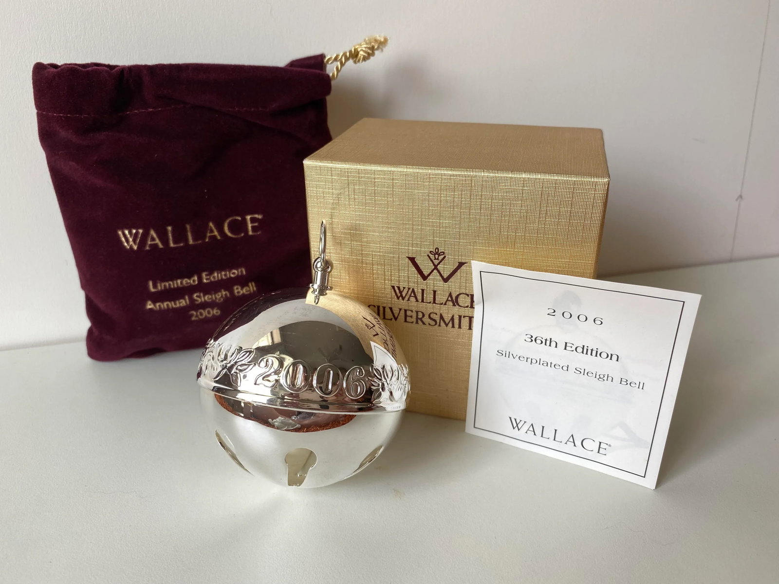 2006 Wallace Annual Sleigh Bell, Limited Edition Ornament, Silver Plate - 3