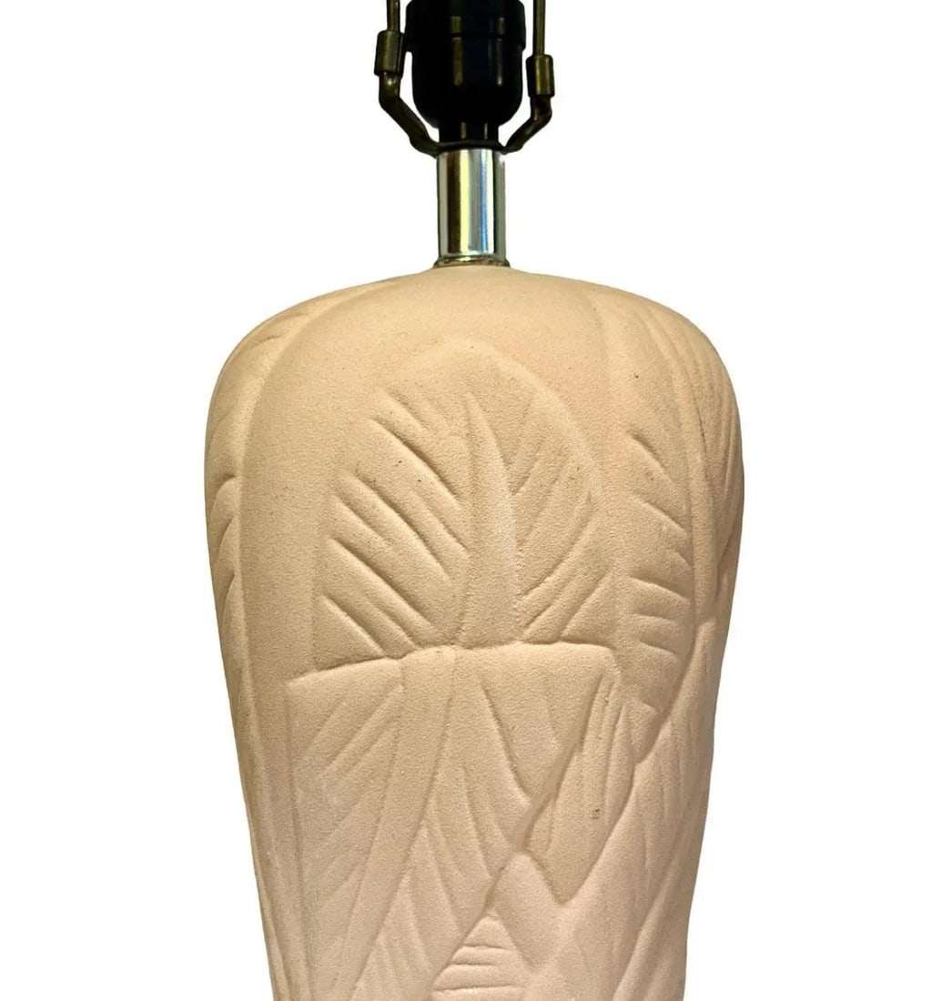 1980s Pink Ceramic Plaster Palm Leaf Lamps - a Pair - 2