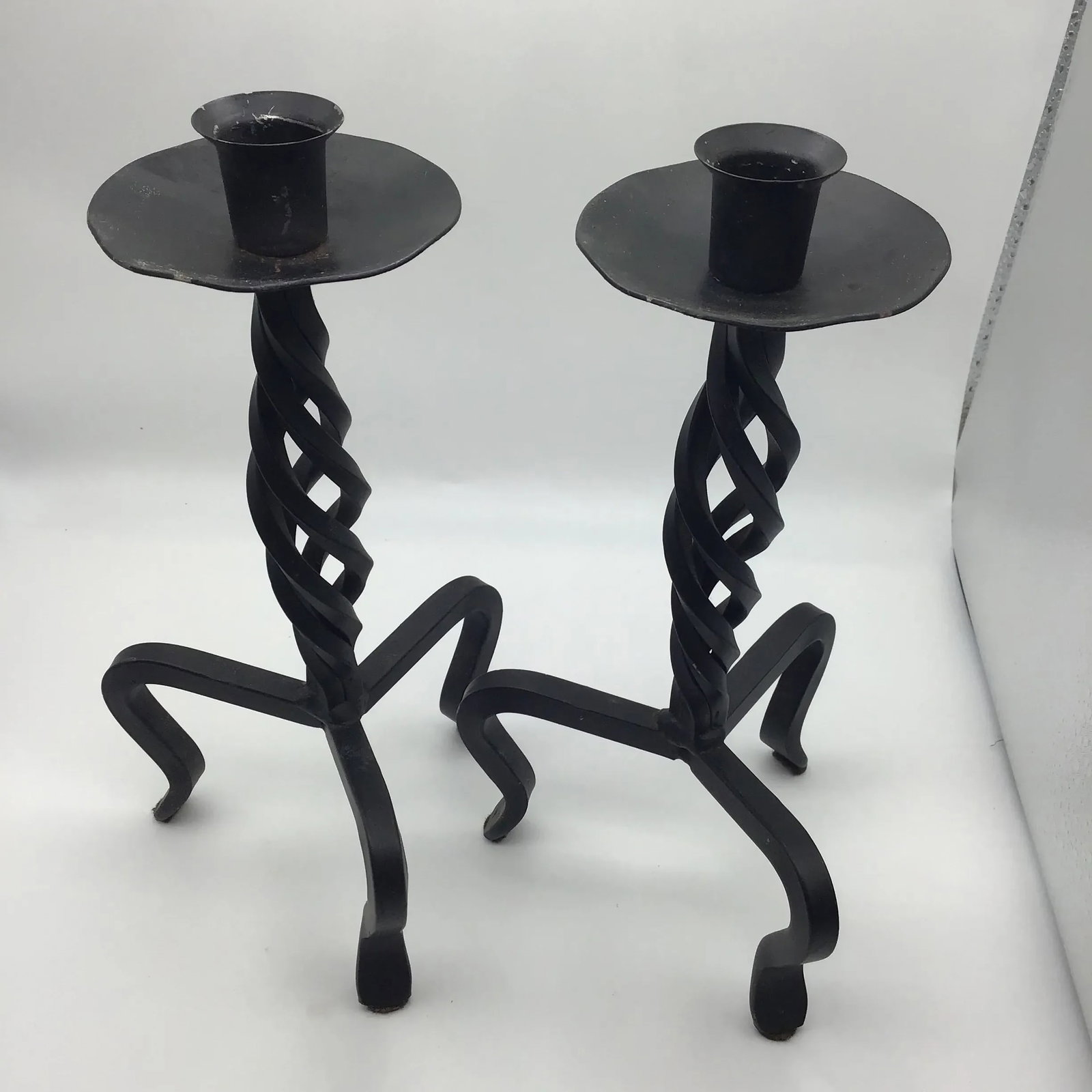 Vintage Brutalist Hand Wrought Twisted Iron Candle Holders Forged Hand Wrought Iron Brutalist Pair o - 5