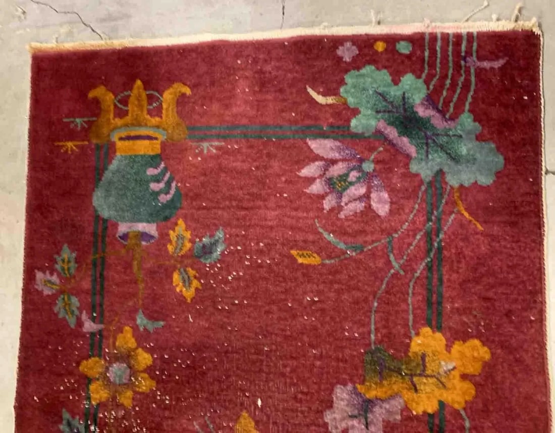 1920s Handmade Antique Art Deco Chinese Rug 3.1' X 5.2' - 2