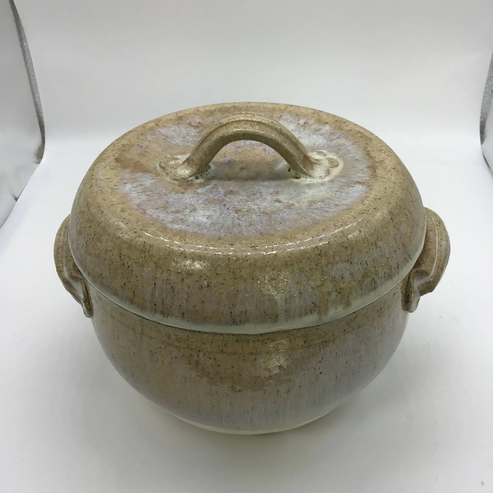 Signed Stoneware Lidded Crock Cookware Vintage Rustic Ceramic Pottery Lidded Fired Dish 1974 Signed - 2