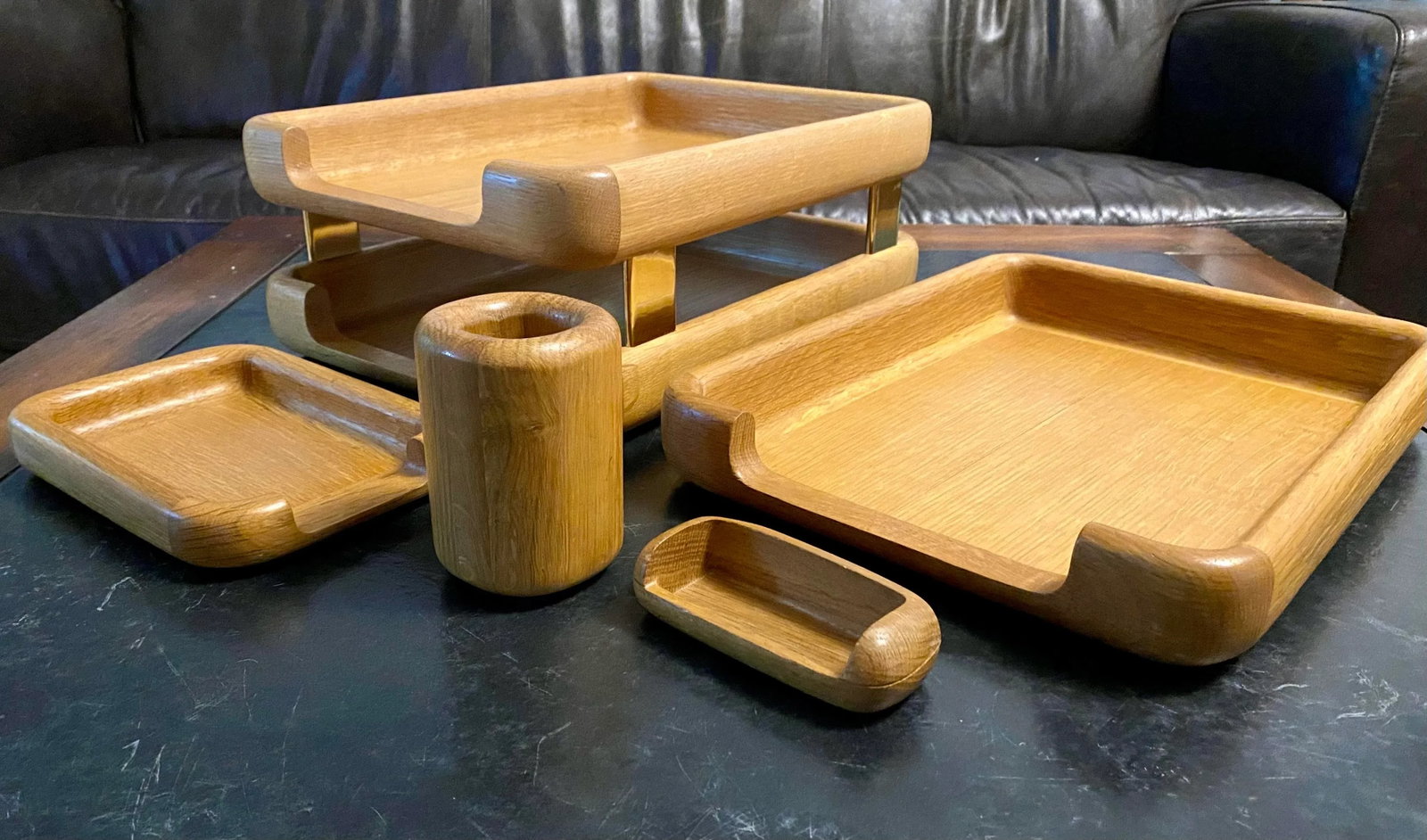 Mid-Century Eldon Woodline Desk Set, 5-Piece in Oak, Series 6500 - 11