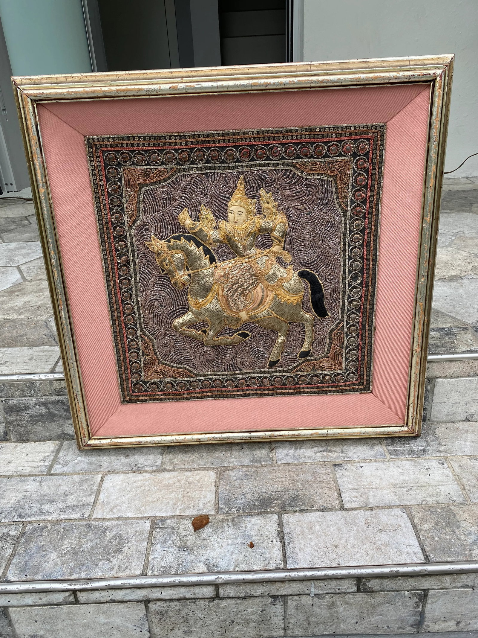 Vintage 1960s Framed Burmese Myanmar Kalaga Embroidery - 5