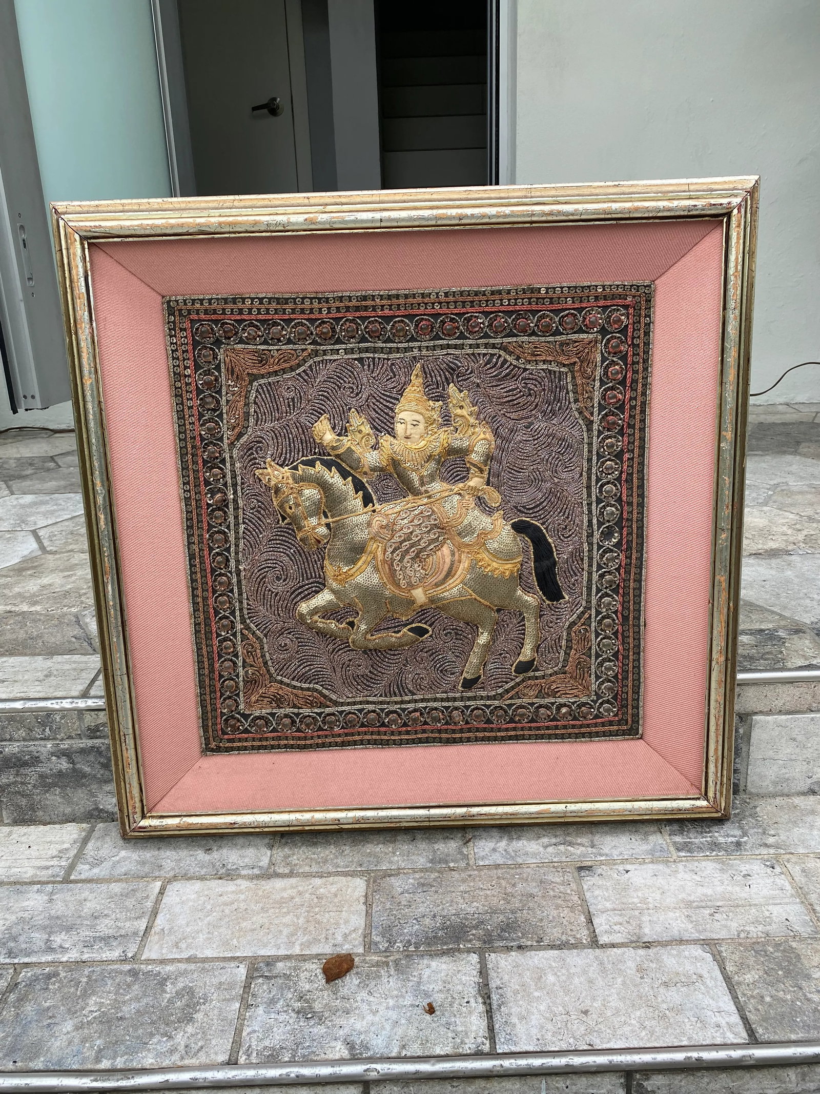 Vintage 1960s Framed Burmese Myanmar Kalaga Embroidery - 7