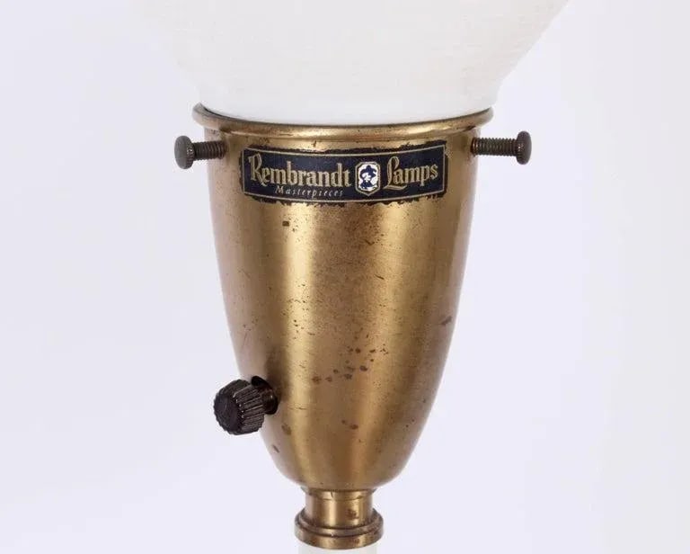 Tall Rembrandt Lamp Co. White Candlestick Lamps with Glass Shades, 1950s - A Pair - 4