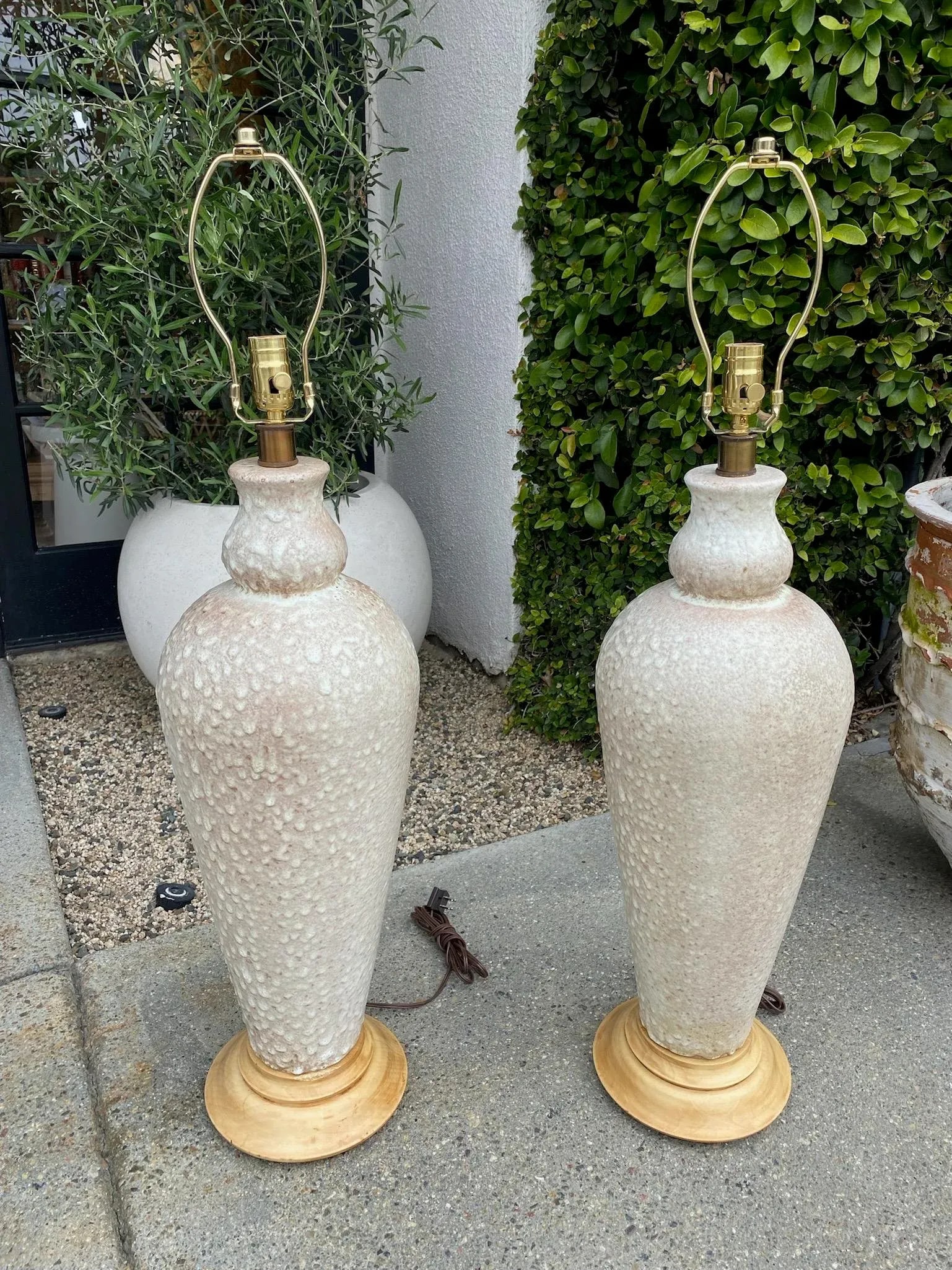 Vintage Tall White Textured Ceramic Lamps - a Pair - 10