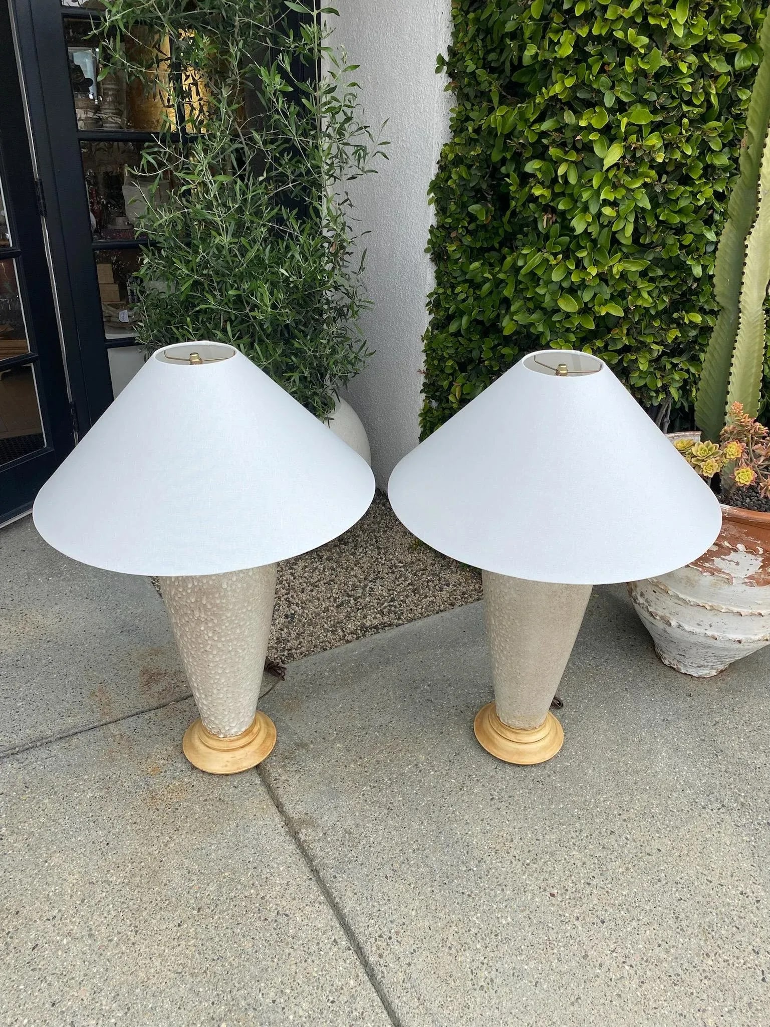 Vintage Tall White Textured Ceramic Lamps - a Pair - 2