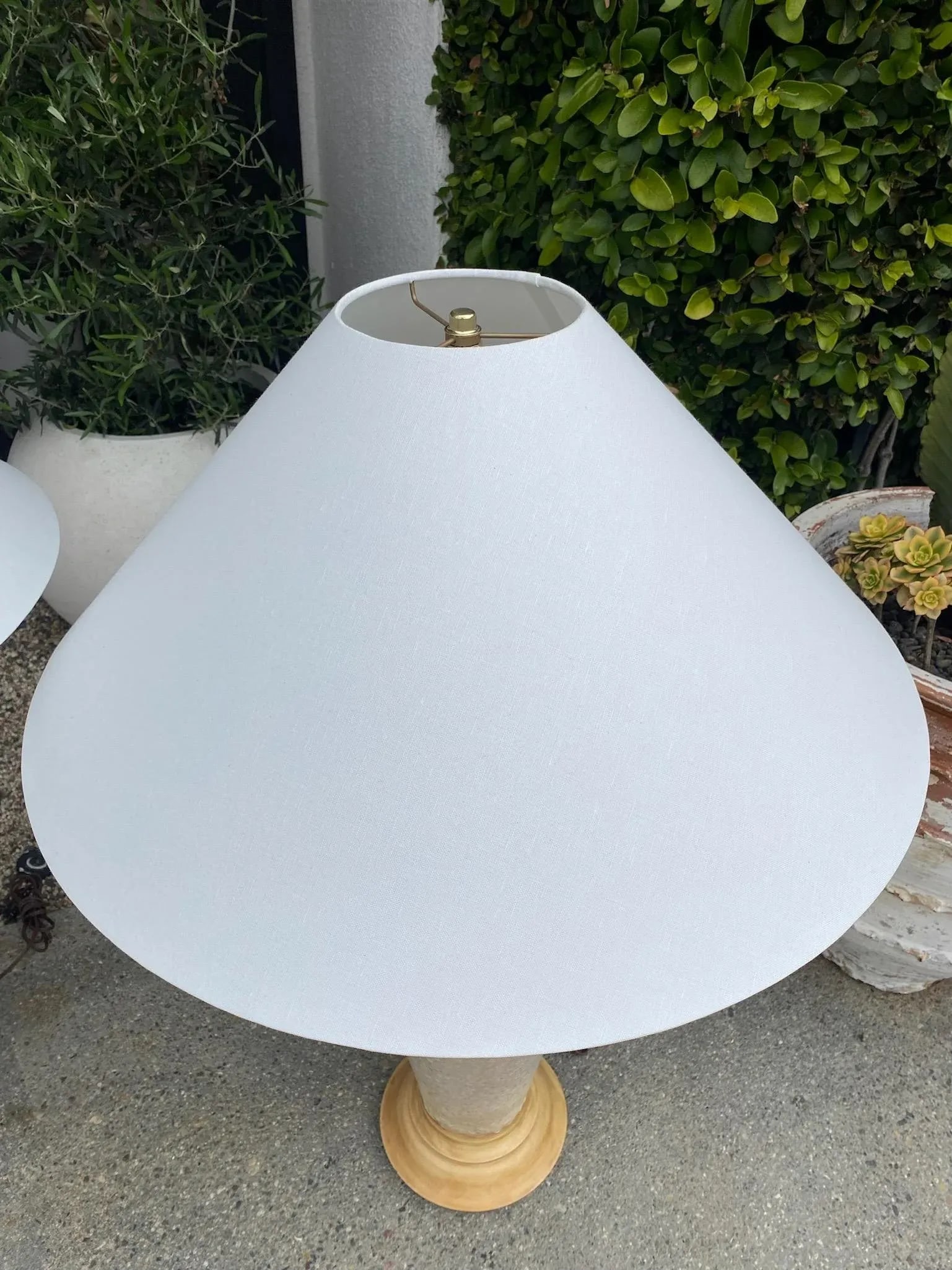 Vintage Tall White Textured Ceramic Lamps - a Pair - 3