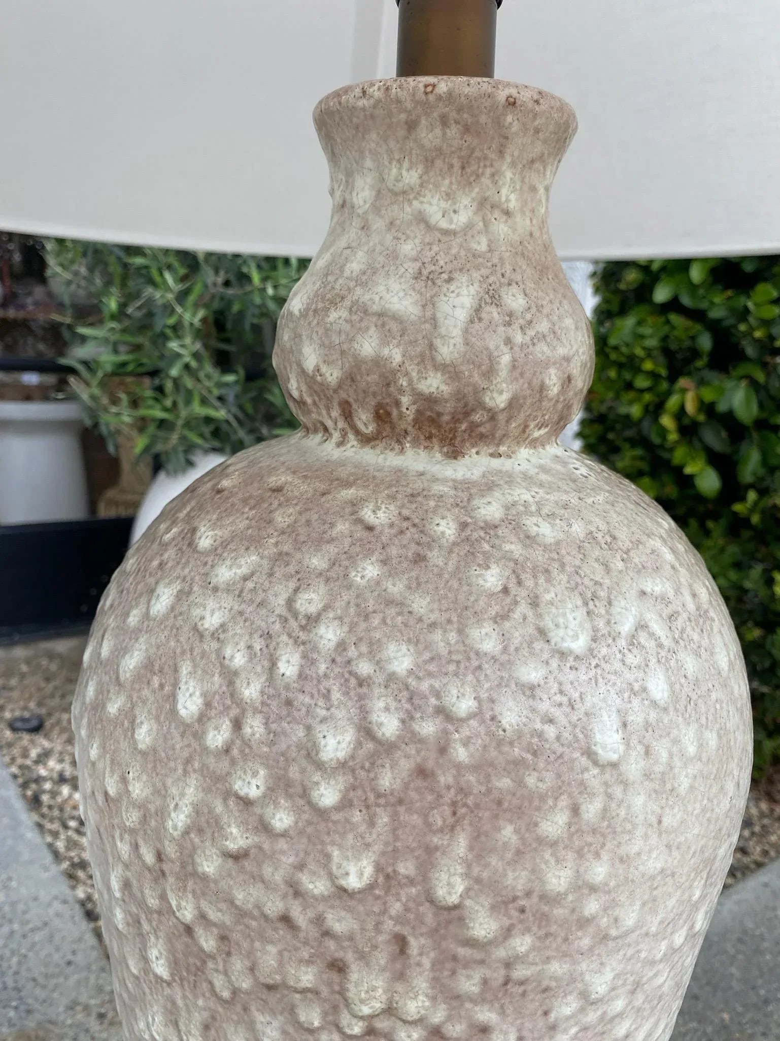 Vintage Tall White Textured Ceramic Lamps - a Pair - 8