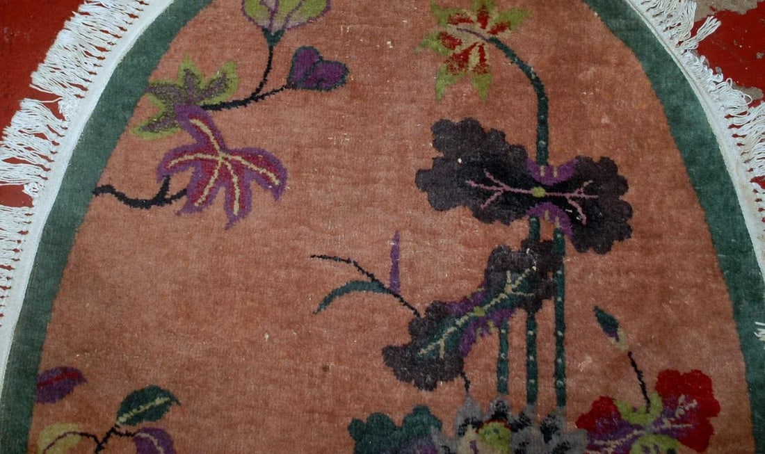 1920s h and made antique oval Art Deco Chinese rug 3' x 4.10' - 8