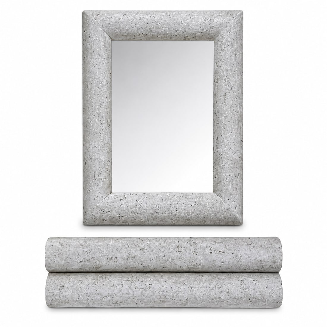 Large Vintage Stone Mirror and Wall Console: Extraordinary stone frame wall mirror, with matching flush mount console. This Faux stone, yet very heavy and well made pieces are large in size and sure to be a statement piece in any room. Mirror