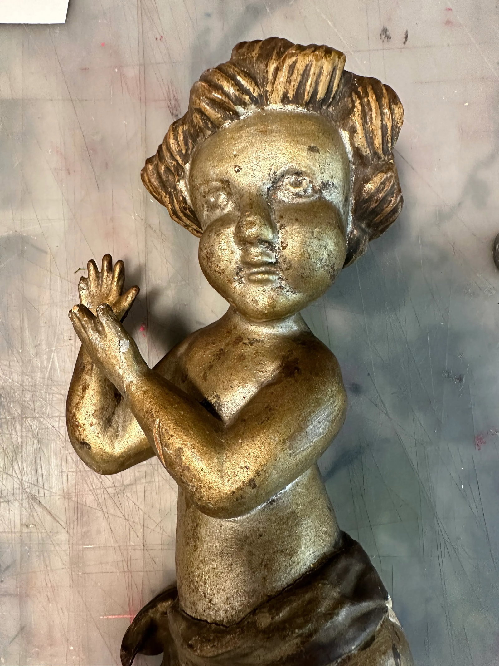 Pair 17th Century Italian Hand Carved Baroque Giltwood Putti - 2