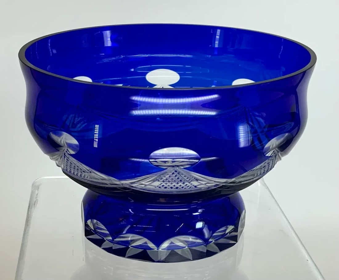 Vintage Bohemian Cobalt Blue Pedestal Bowl - 2