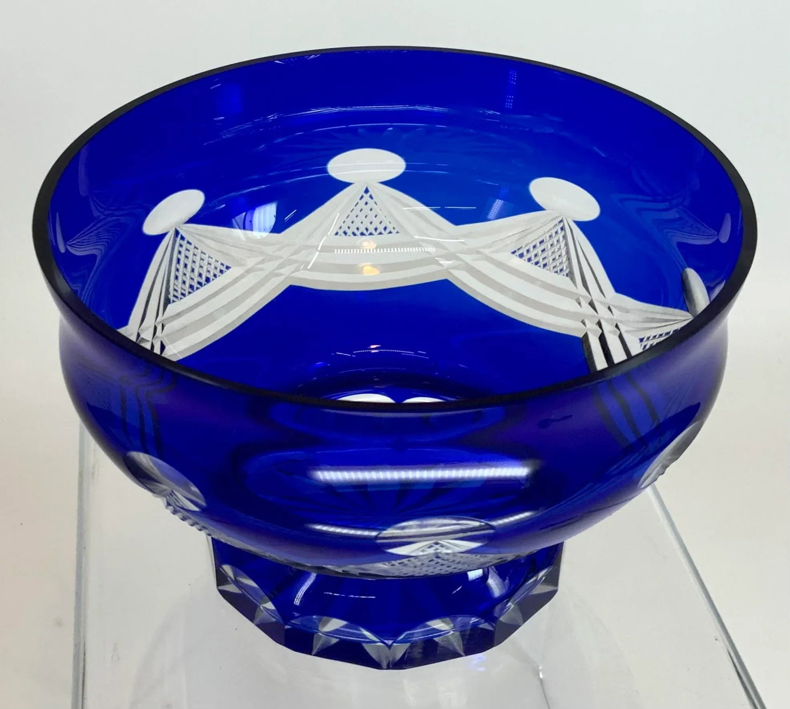 Vintage Bohemian Cobalt Blue Pedestal Bowl - 3