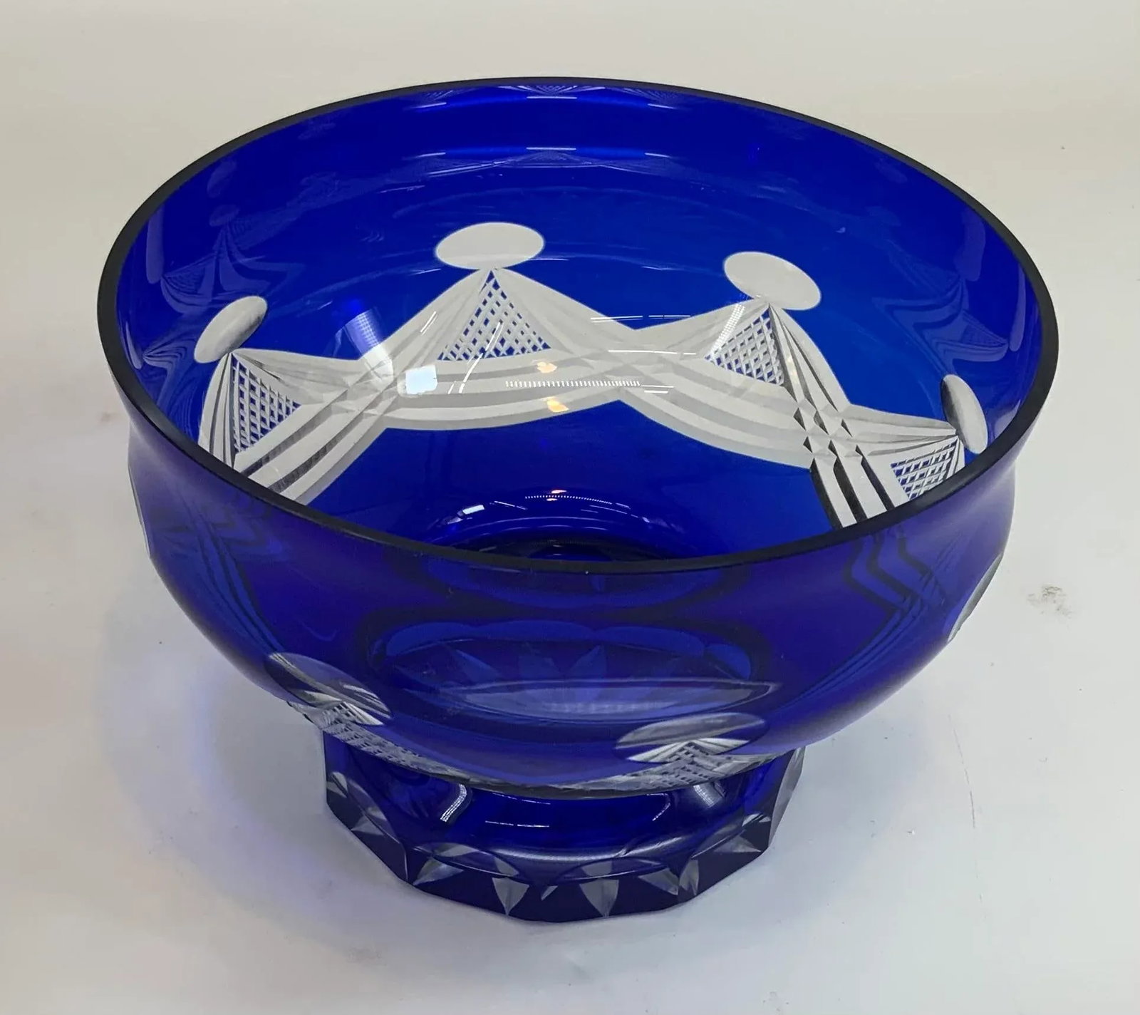Vintage Bohemian Cobalt Blue Pedestal Bowl - 6