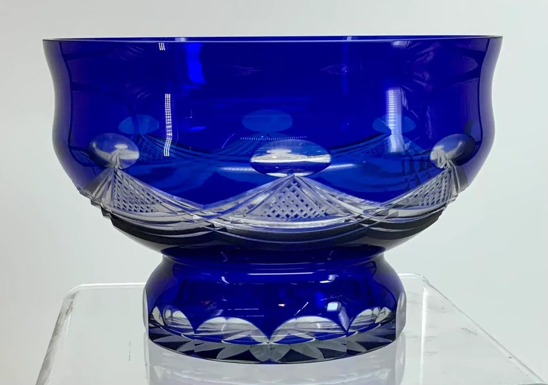 Vintage Bohemian Cobalt Blue Pedestal Bowl - 8