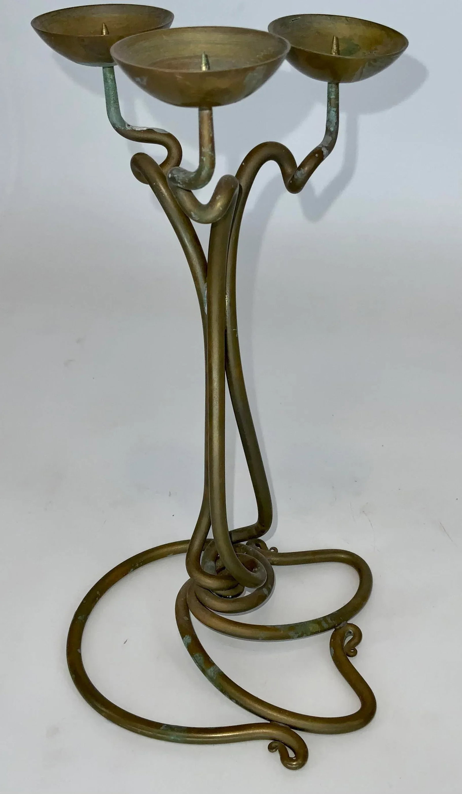 Vintage Hand Wrought Brass Three Arm Candleholder by Joe Spoon Metal Smith - 10