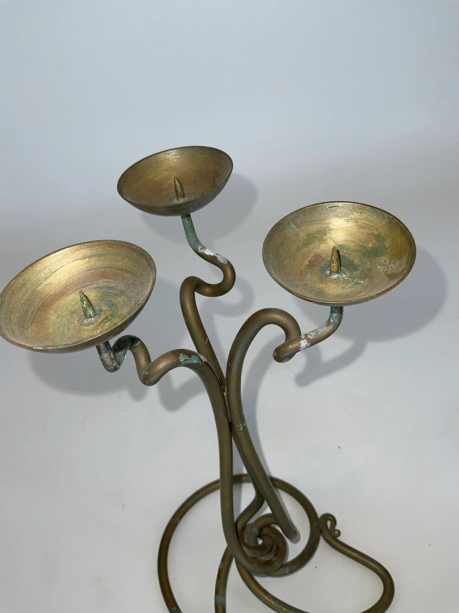 Vintage Hand Wrought Brass Three Arm Candleholder by Joe Spoon Metal Smith - 11