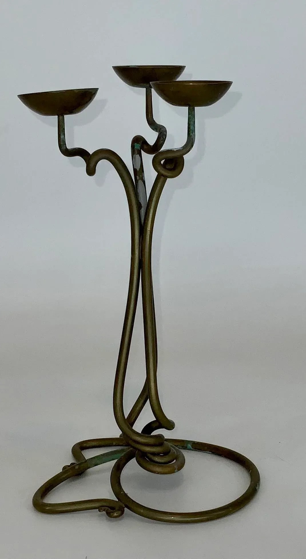 Vintage Hand Wrought Brass Three Arm Candleholder by Joe Spoon Metal Smith - 7