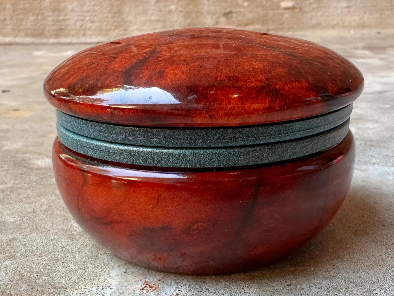 Italian Round Red Alabaster Hinged Trinket Box - 6