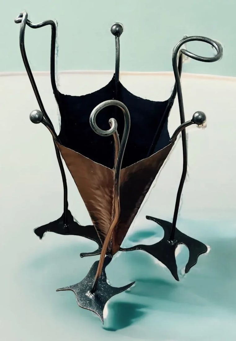 1960s Mid-Century Modern Brutalist Hand Wrought Iron Umbrella Stand - 12