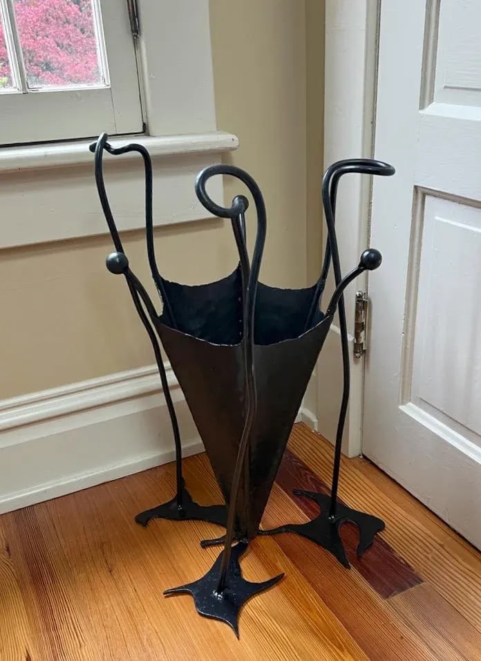 1960s Mid-Century Modern Brutalist Hand Wrought Iron Umbrella Stand - 13